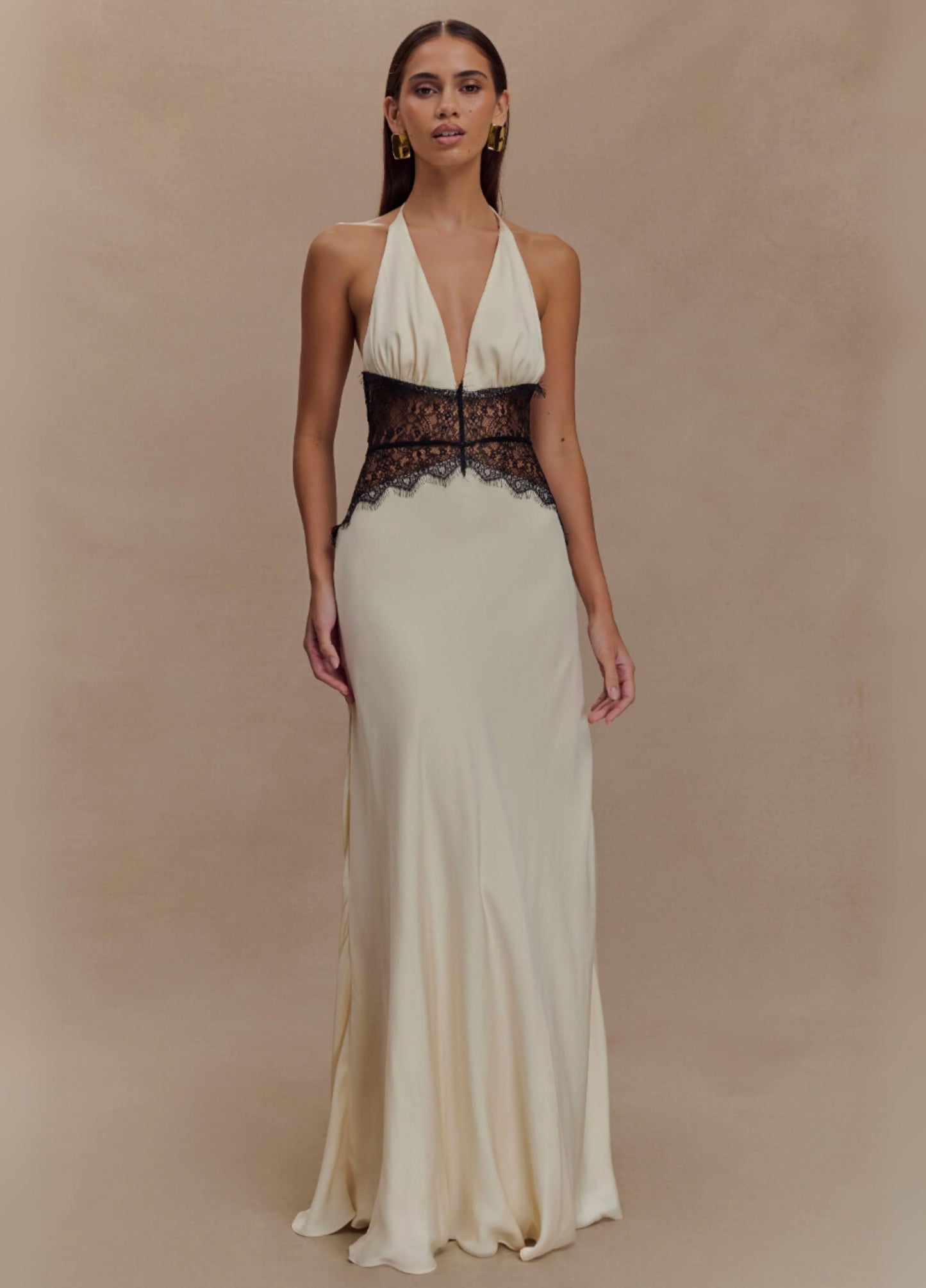 Amara Satin Maxi Dress - White/Black