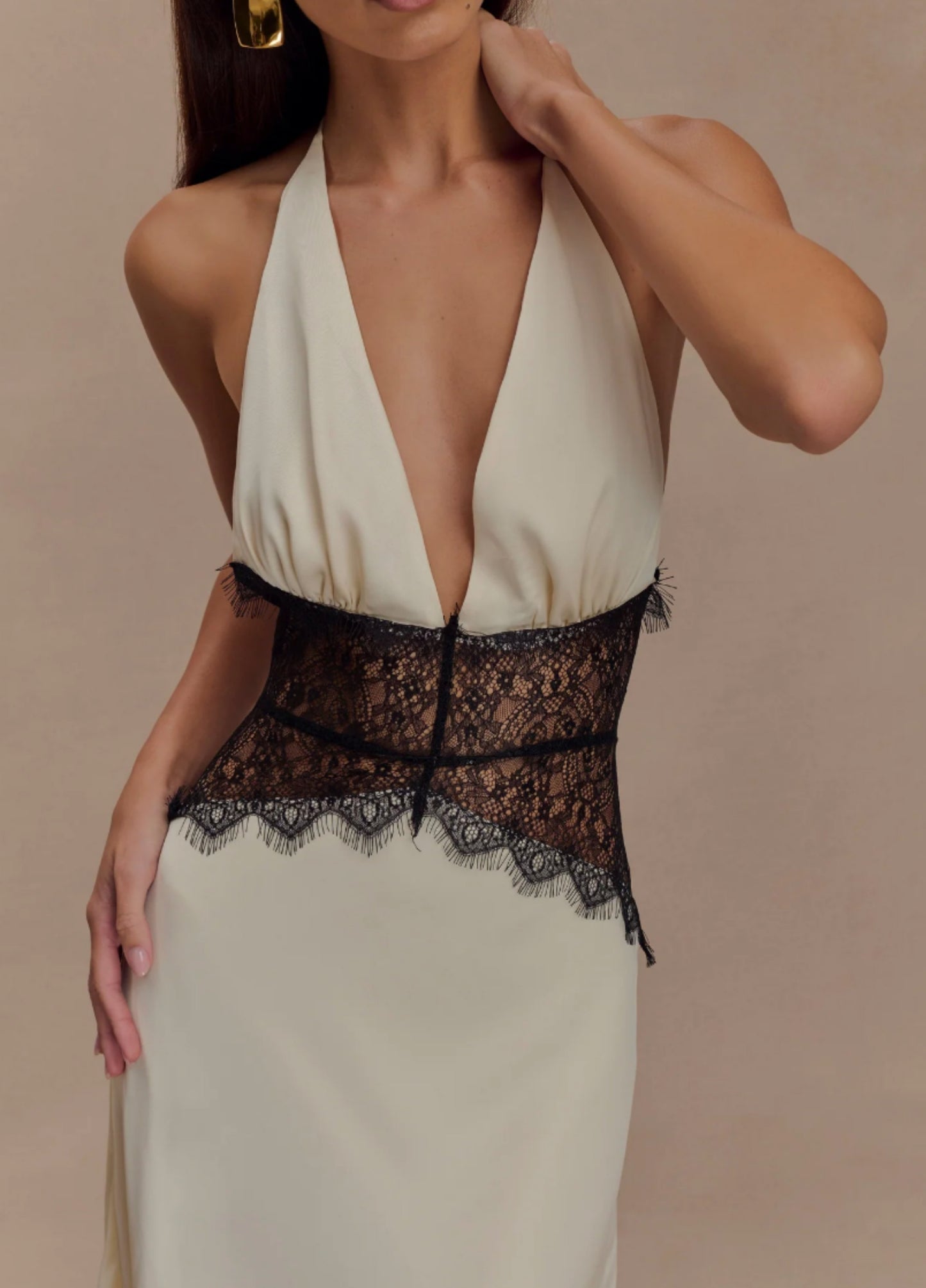 Amara Satin Maxi Dress - White/Black