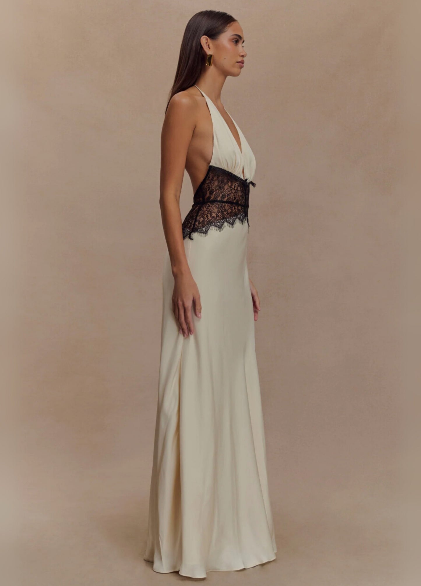 Amara Satin Maxi Dress - White/Black