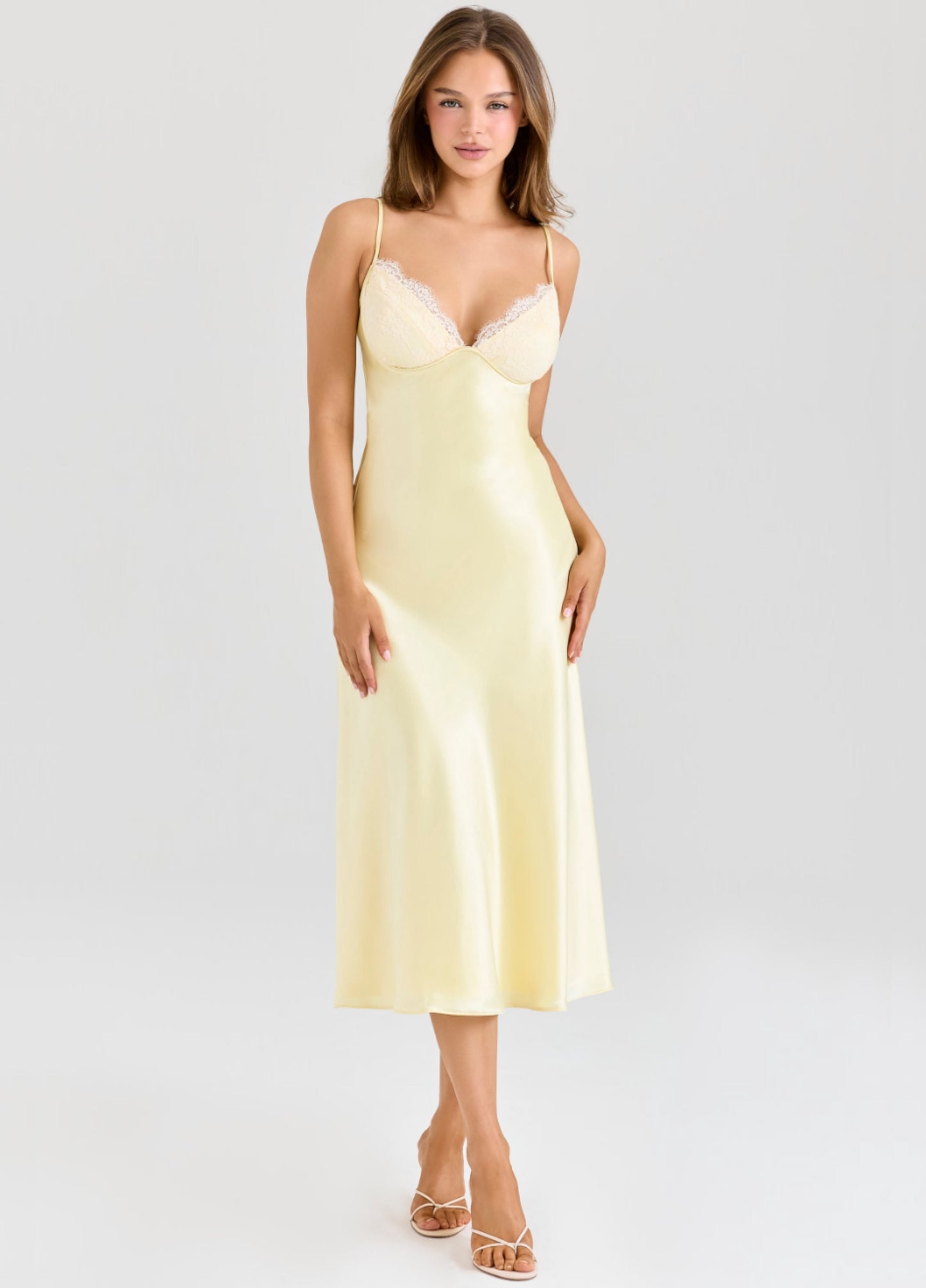 Celina Satin Midi Dress - Yellow