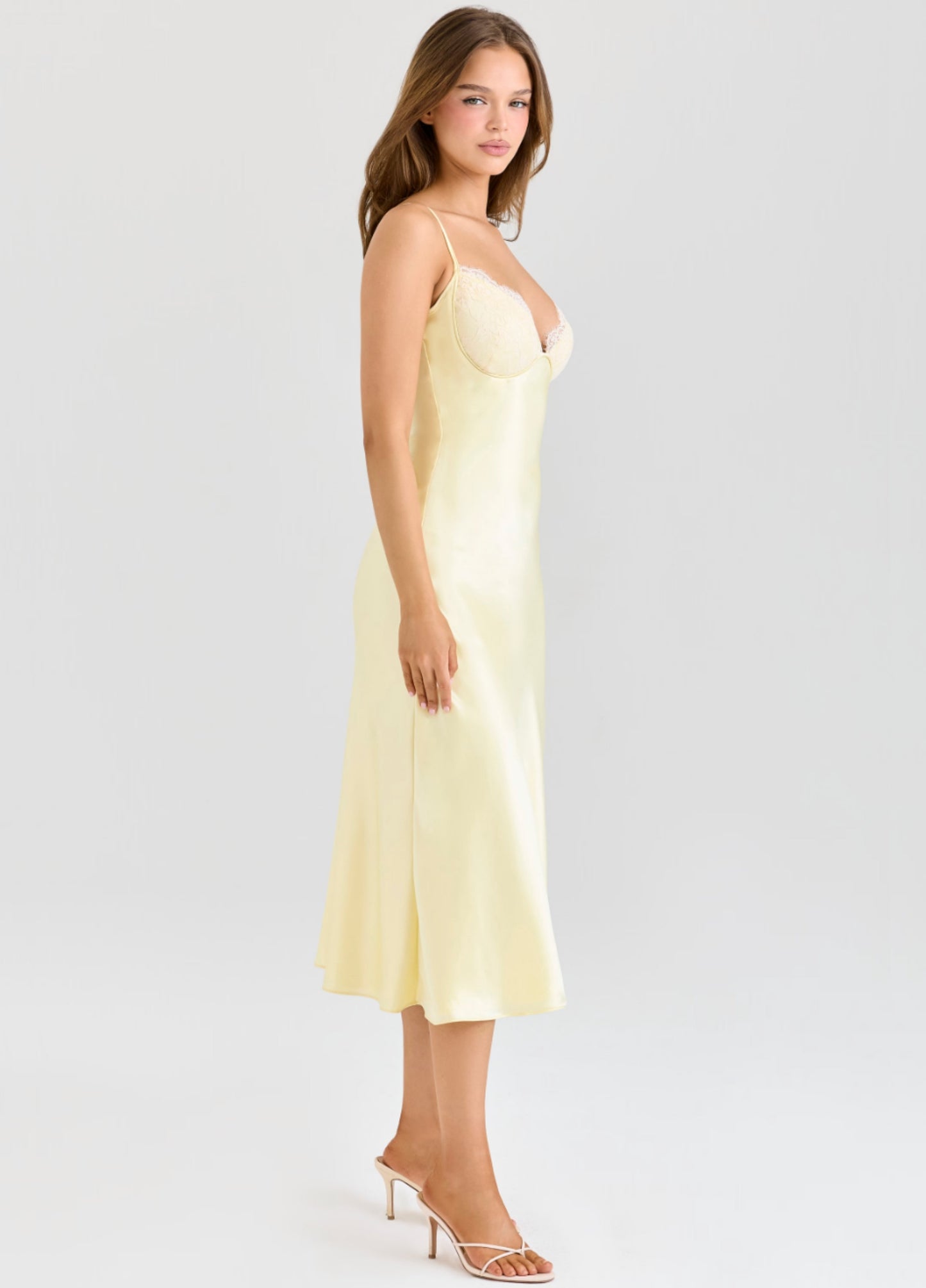 Celina Satin Midi Dress - Yellow