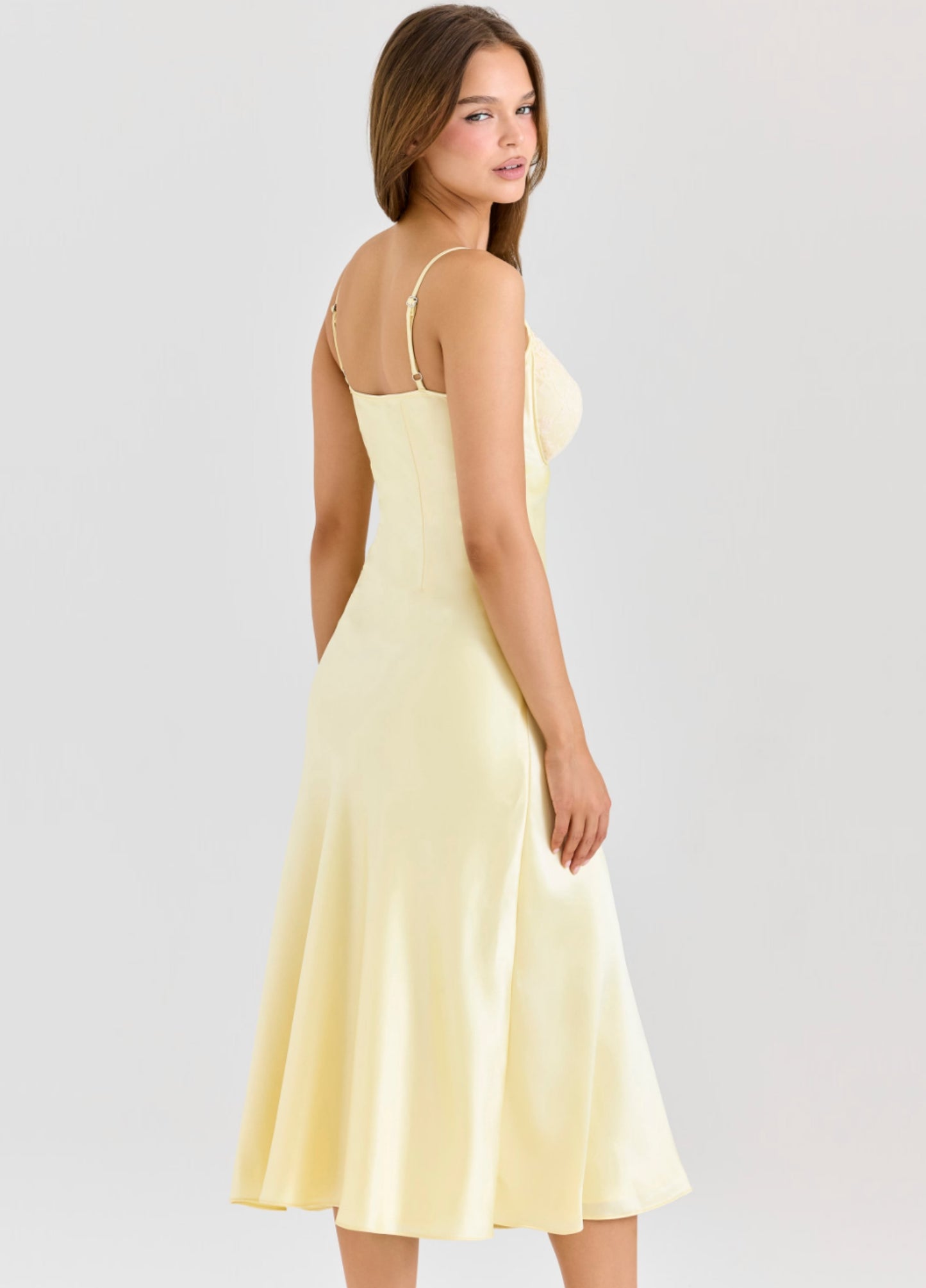 Celina Satin Midi Dress - Yellow