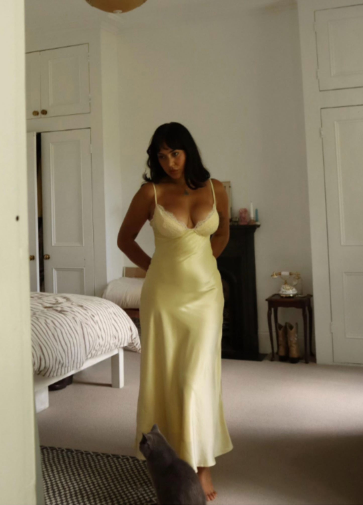 Celina Satin Midi Dress - Yellow