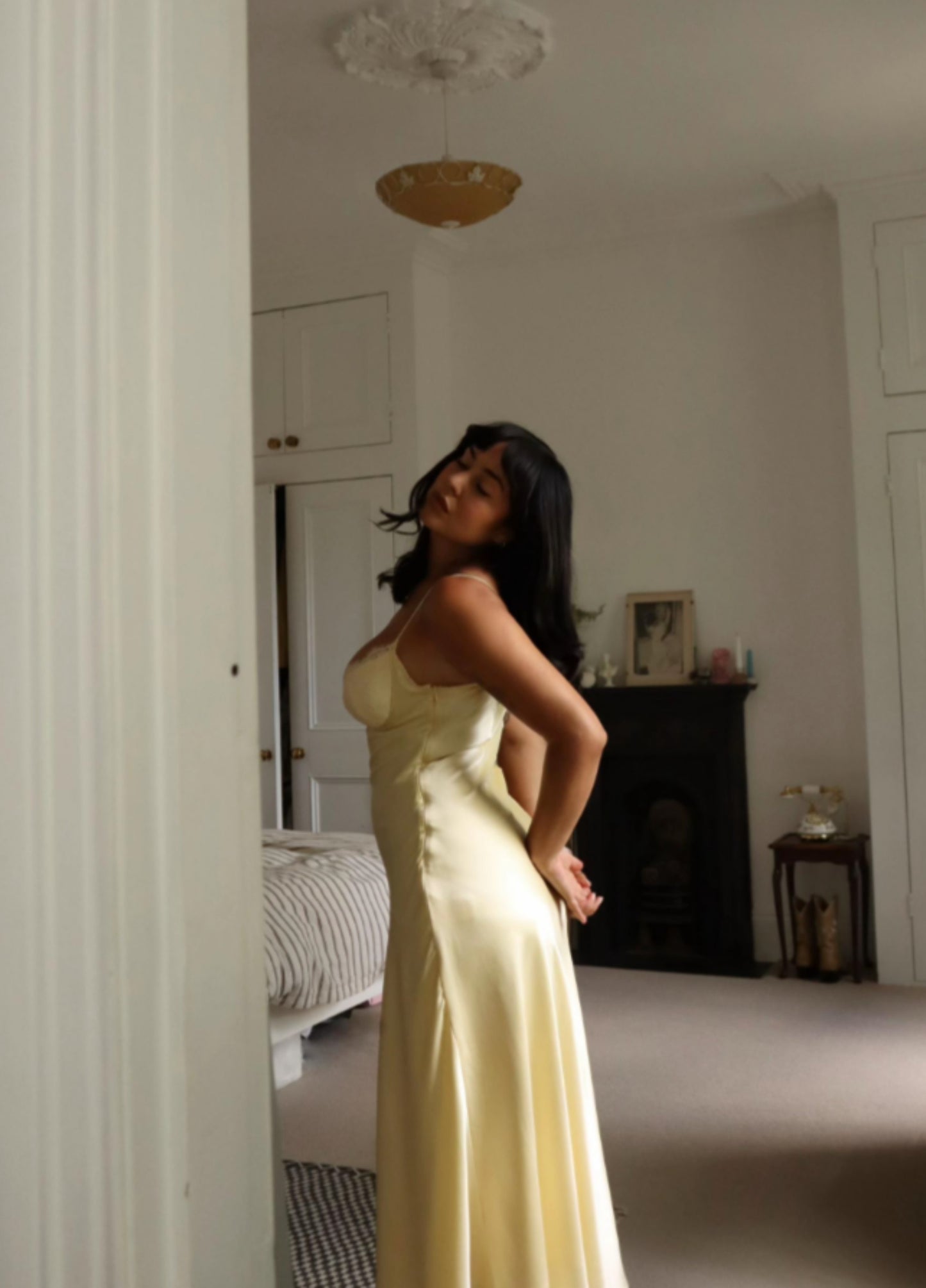 Celina Satin Midi Dress - Yellow