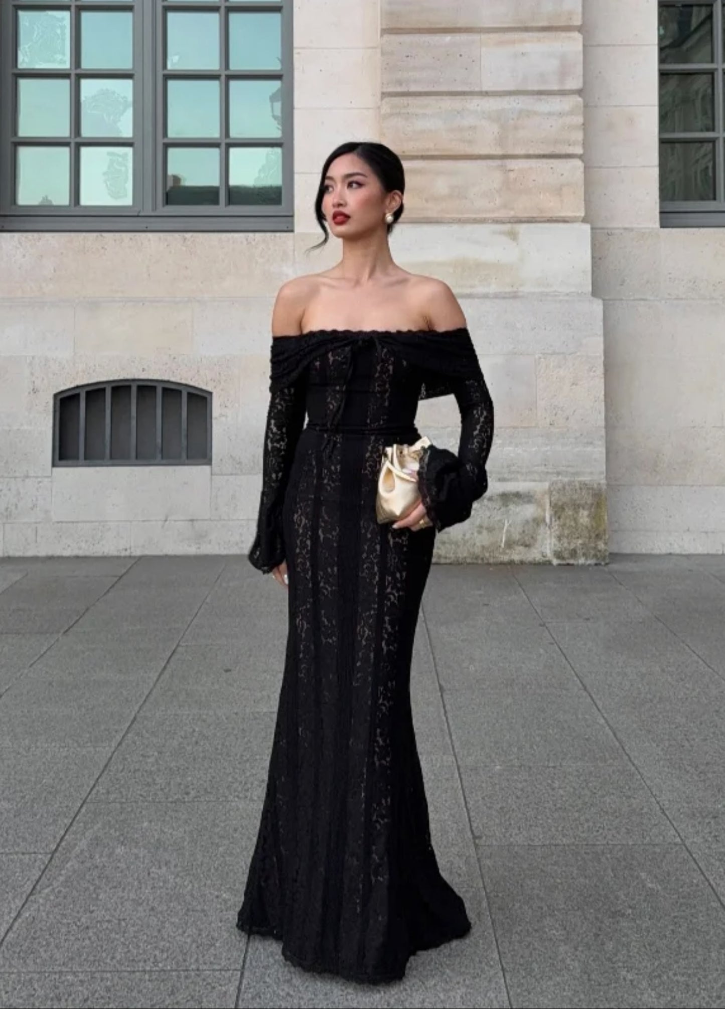 Clarisse Lace Maxi Dress - Black