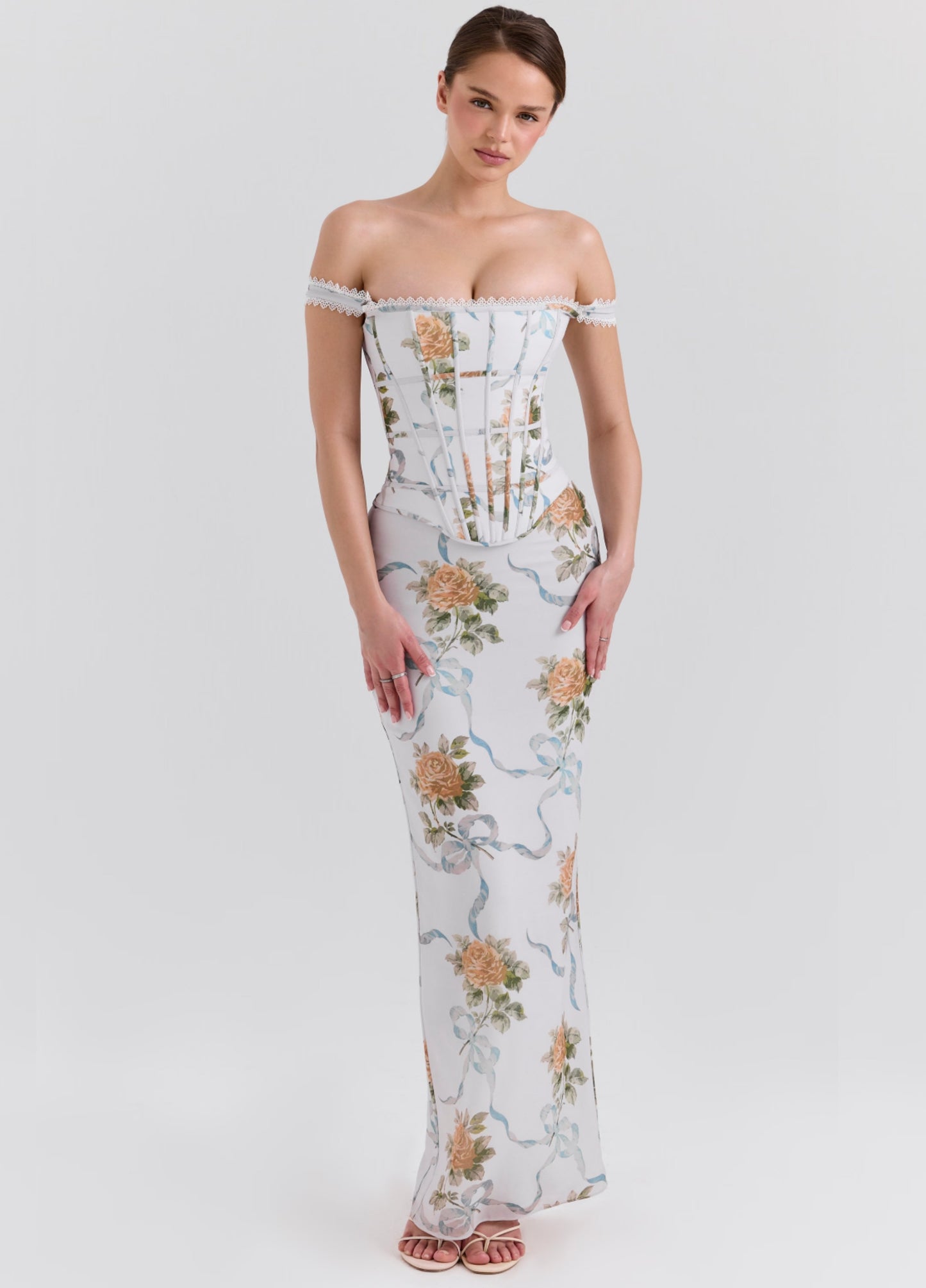 Isadora Corset Maxi Dress - Off-White Floral