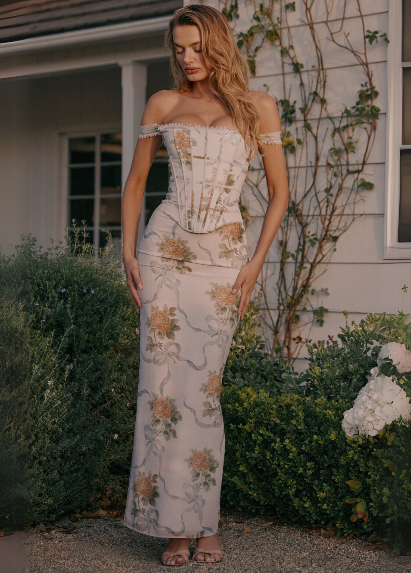 Isadora Corset Maxi Dress - Off-White Floral