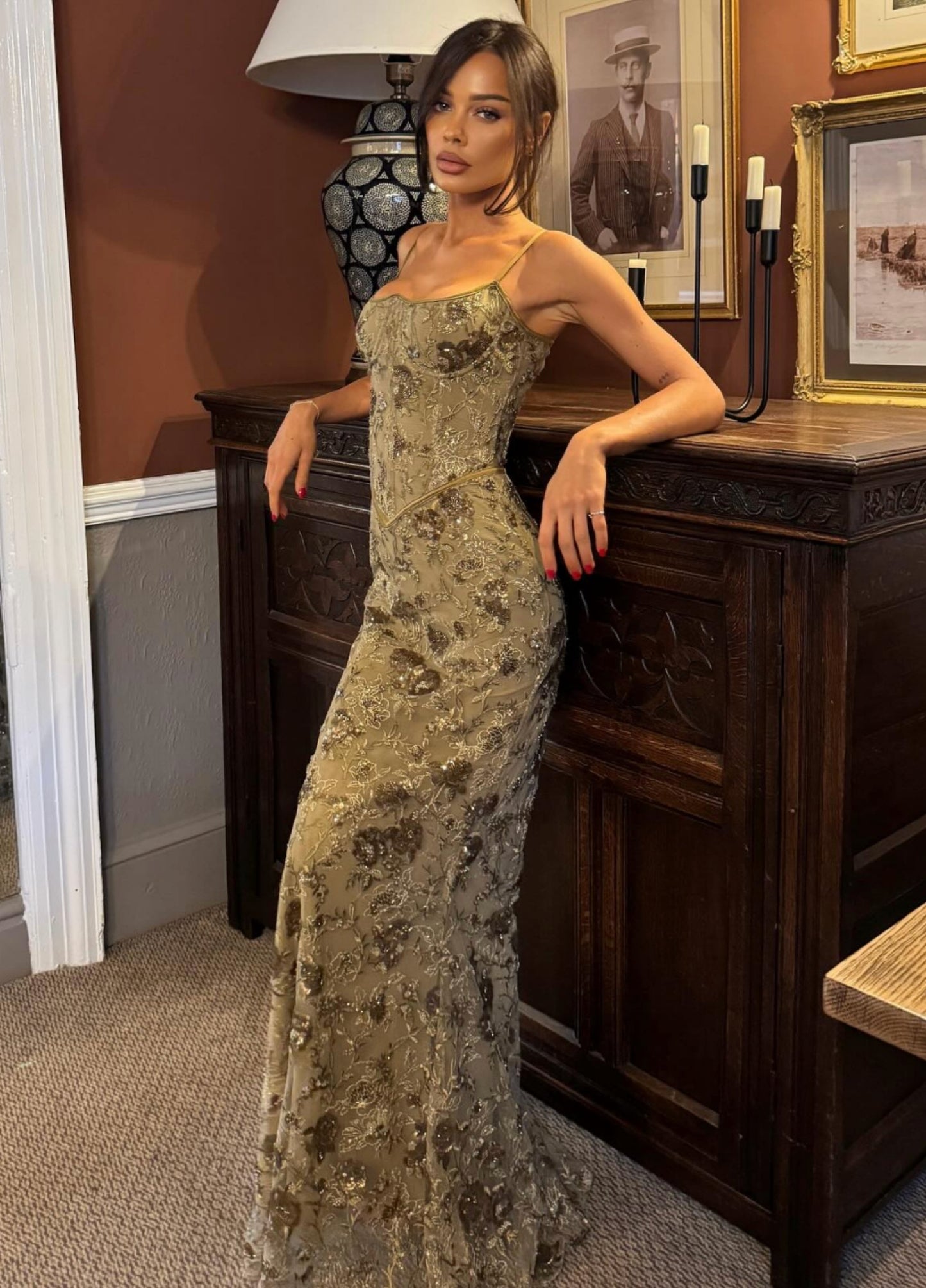 Ophelia Corset Maxi Dress - Golden Olive