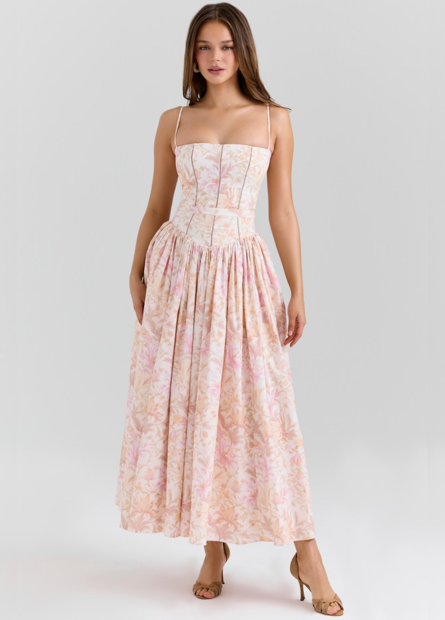 Seraphina Midi Dress - Peach Floral