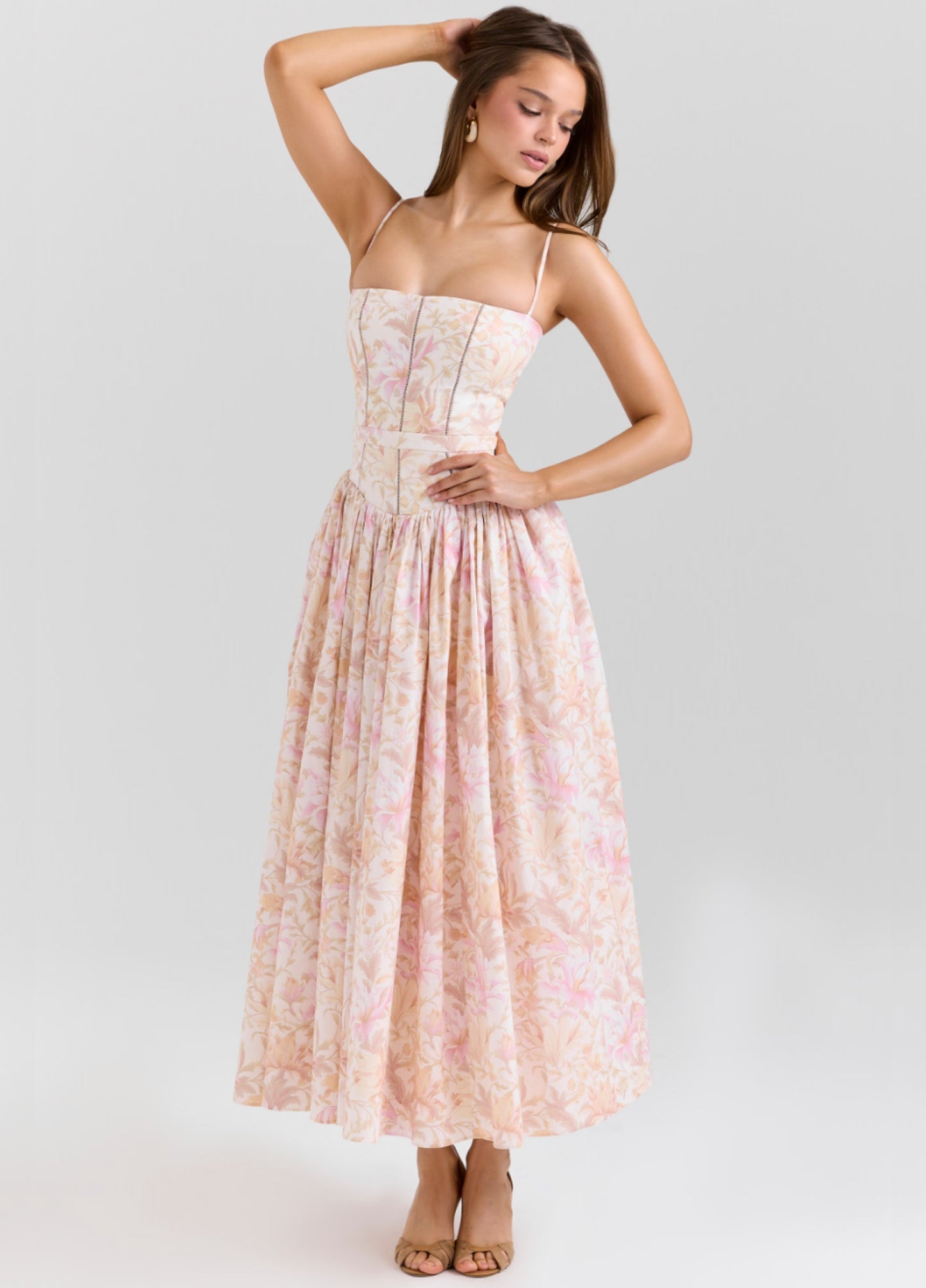 Seraphina Midi Dress - Peach Floral