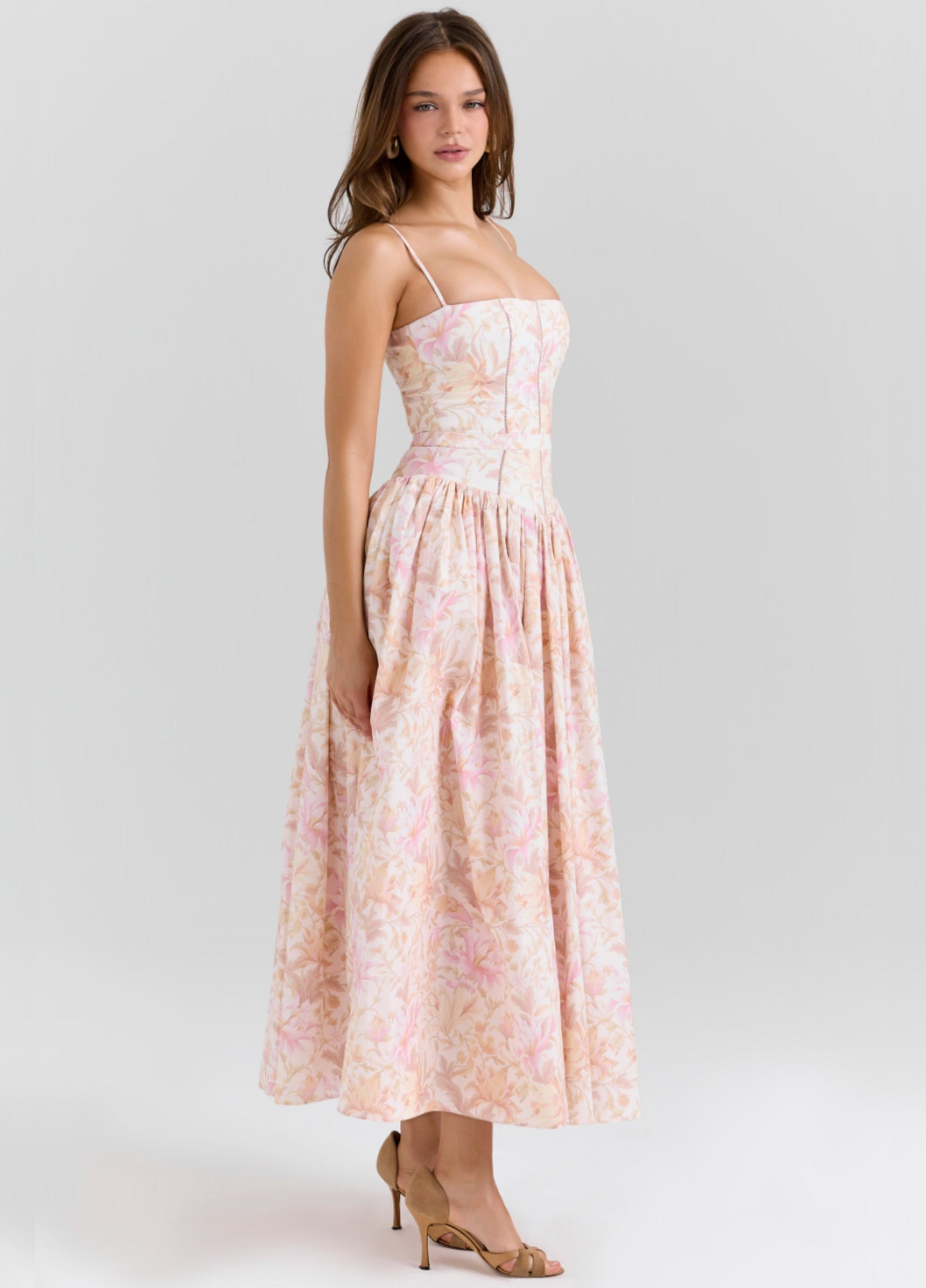 Seraphina Midi Dress - Peach Floral