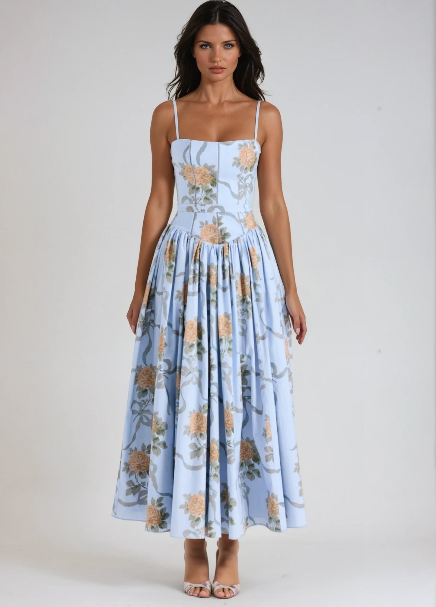 Seraphina Midi Dress - Soft Blue Floral