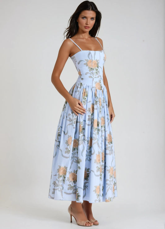 Seraphina Midi Dress - Soft Blue Floral