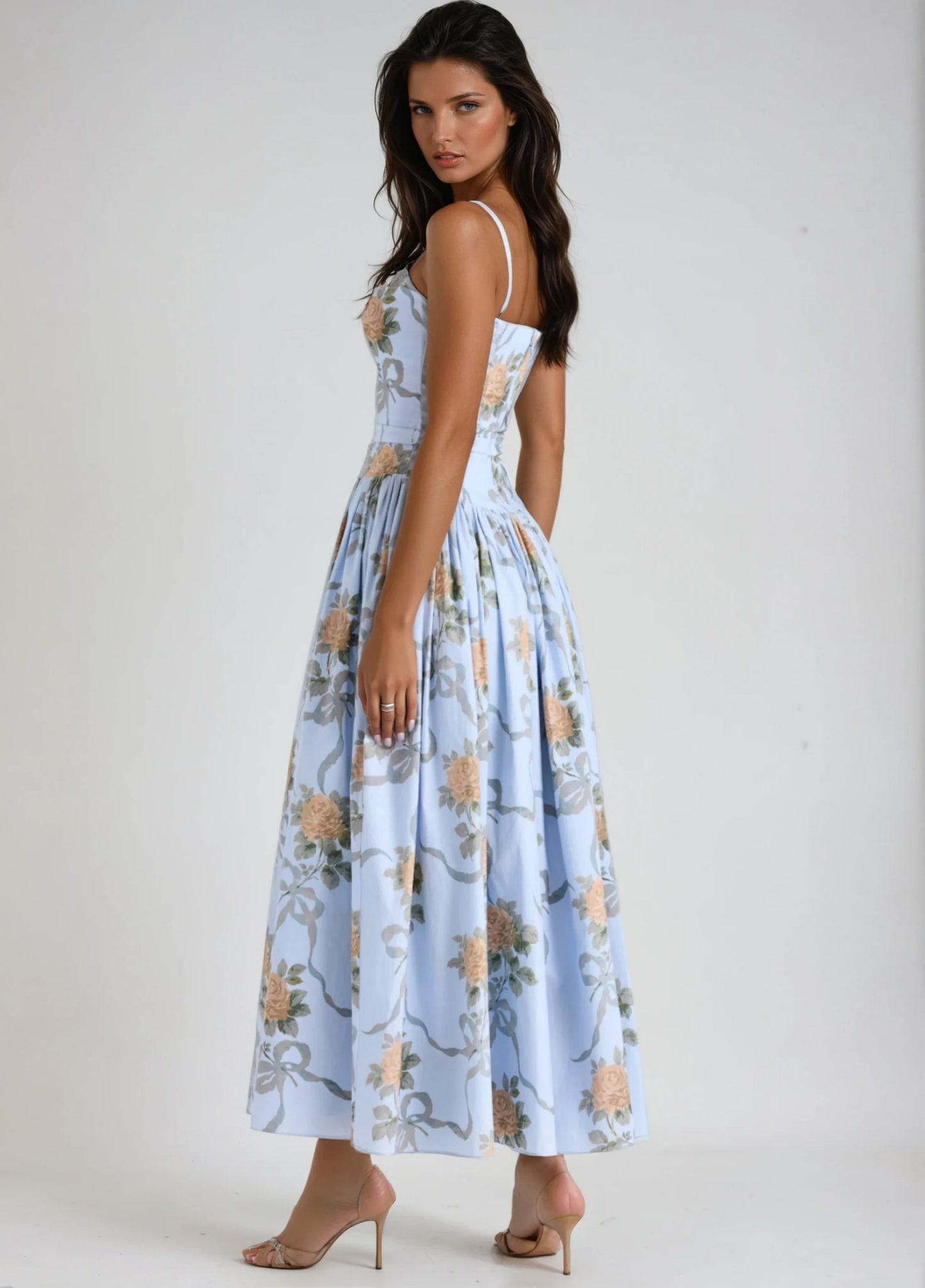 Seraphina Midi Dress - Soft Blue Floral