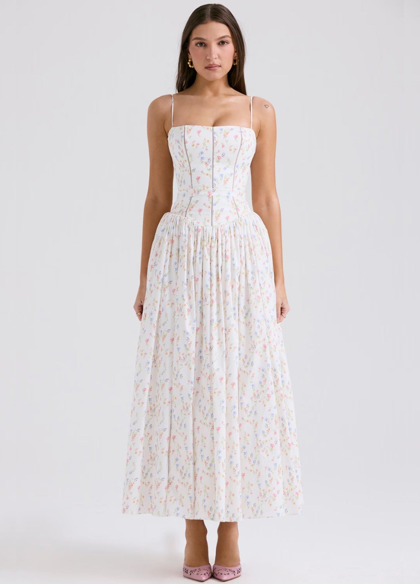 Seraphina Midi Dress - White Floral