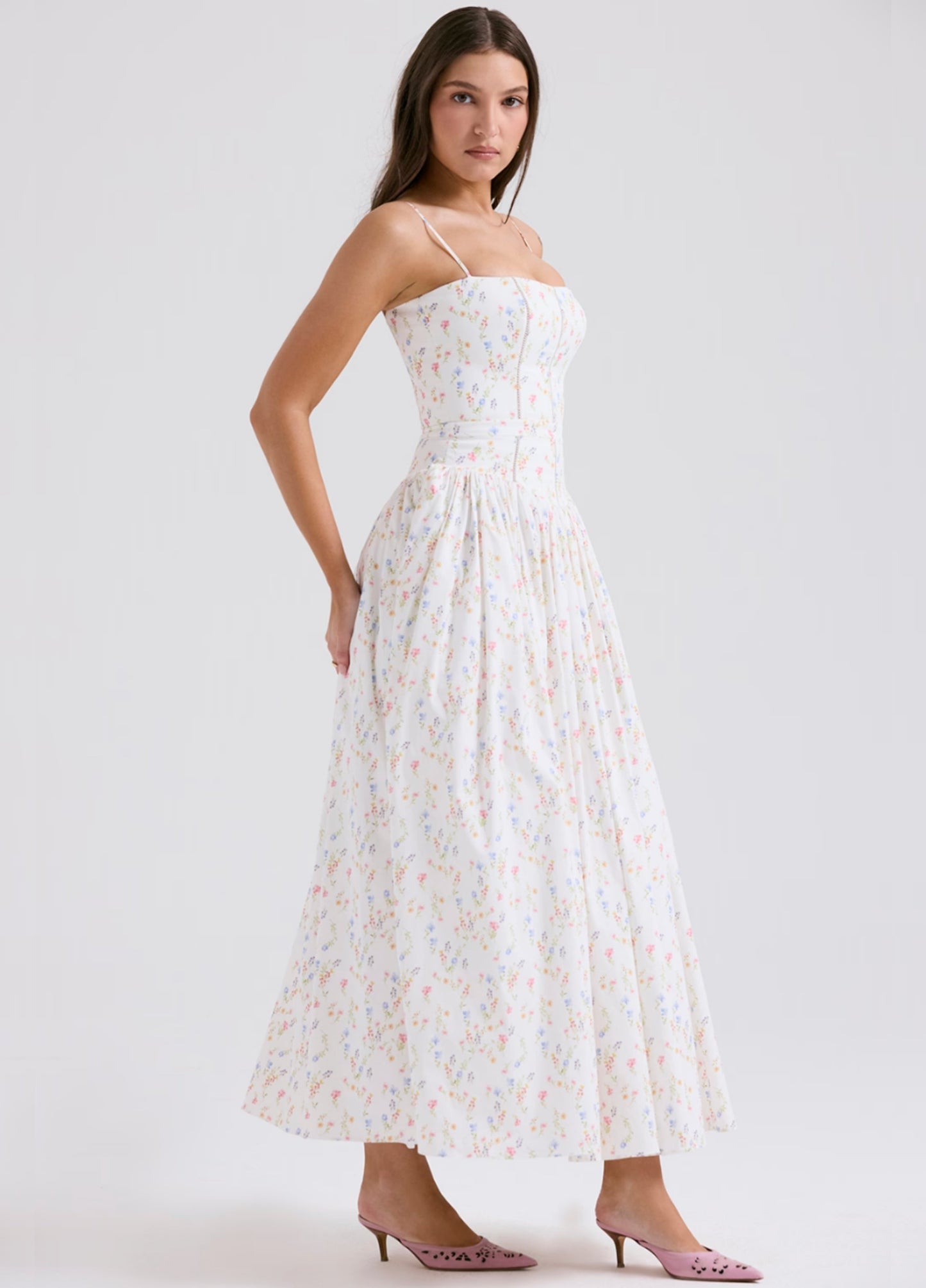 Seraphina Midi Dress - White Floral