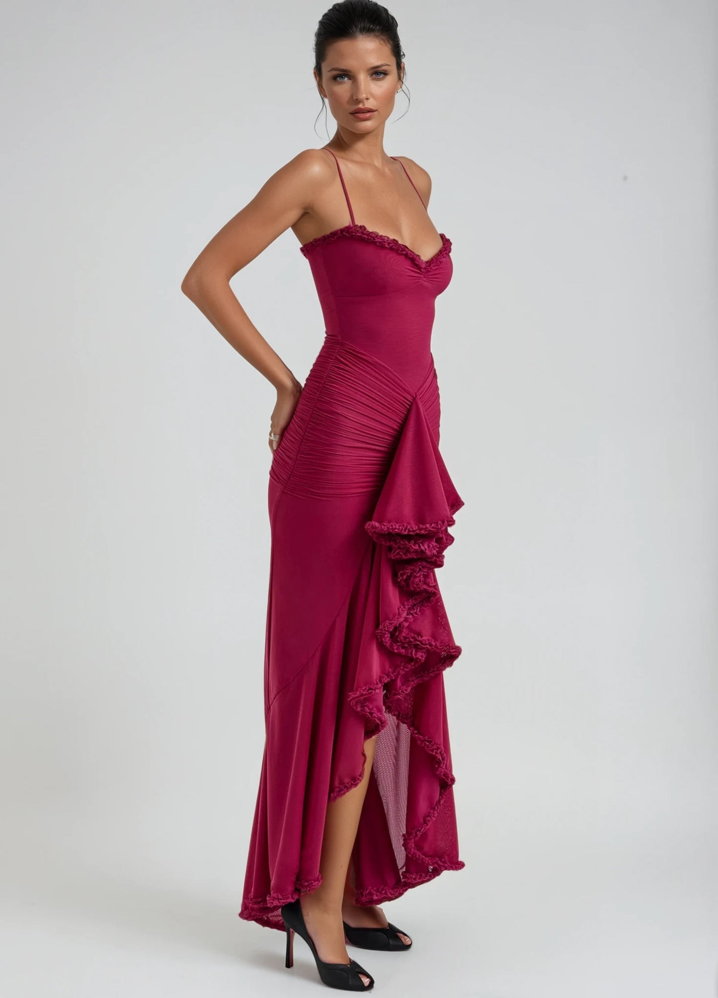 Solene Ruffle Maxi Dress - Wine