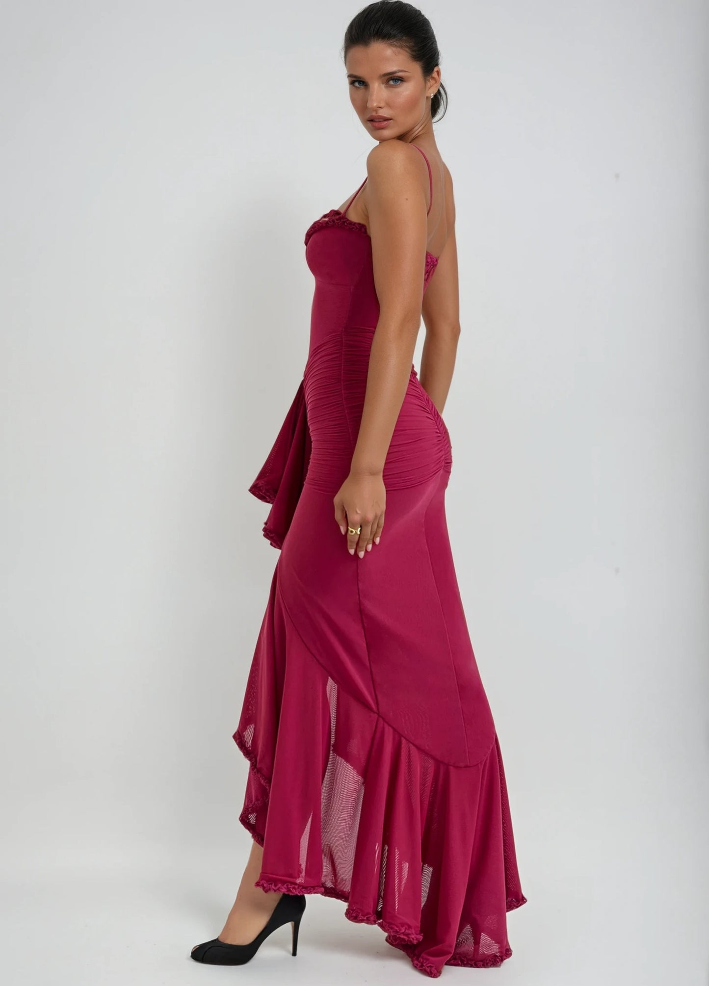Solene Ruffle Maxi Dress - Wine