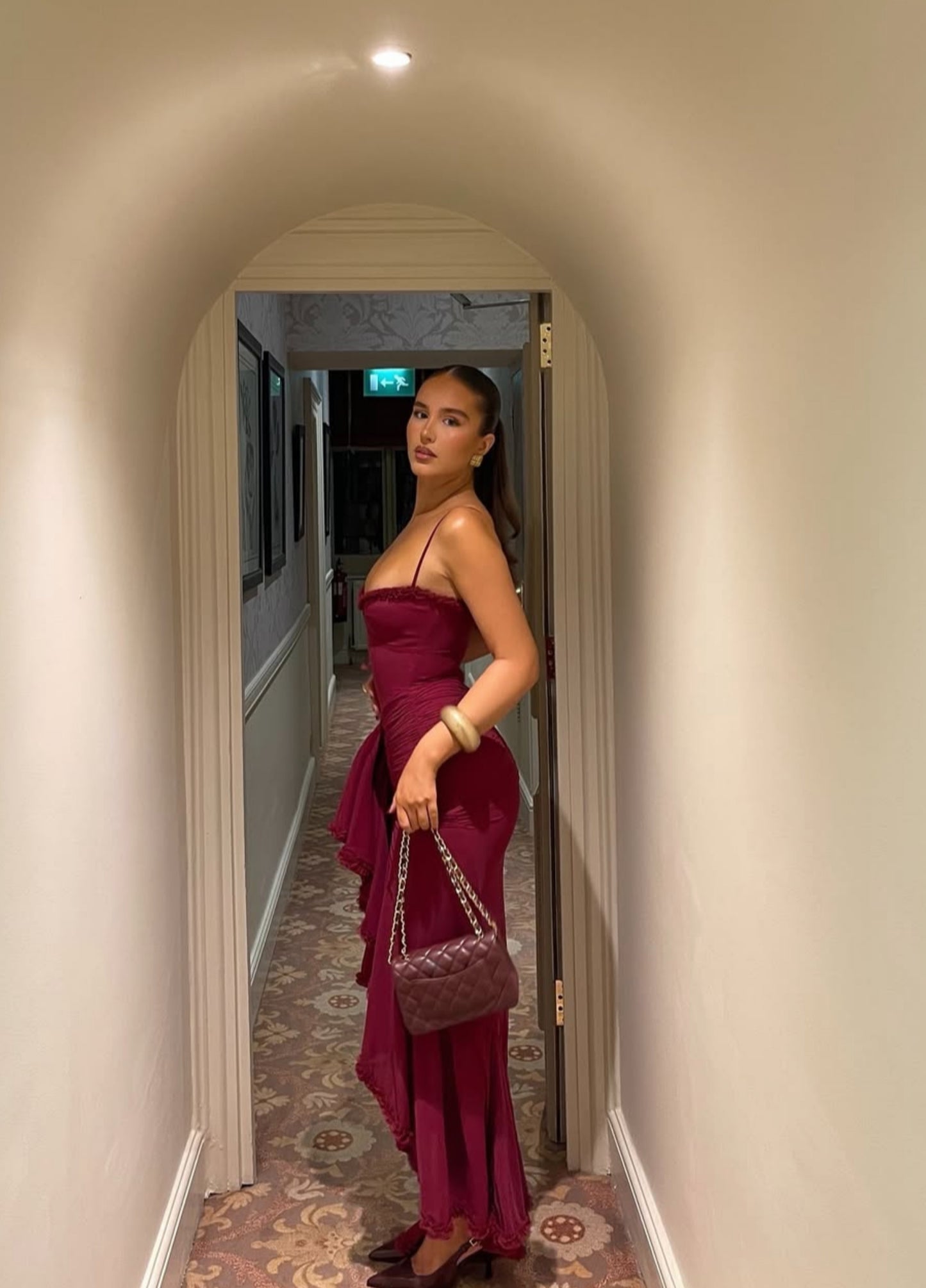 Solene Ruffle Maxi Dress - Wine