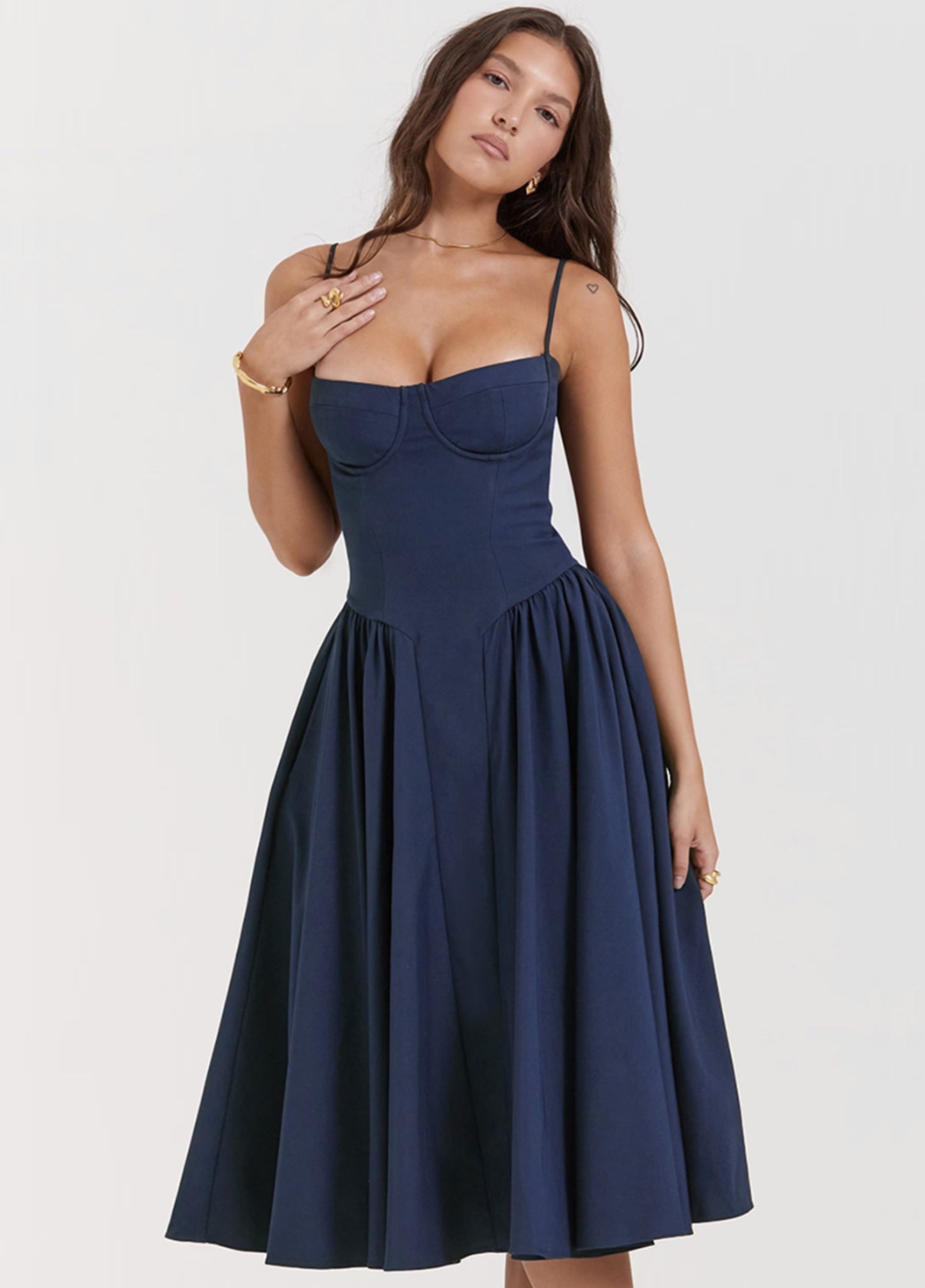 Vivara Corset Midi Dress - Navy