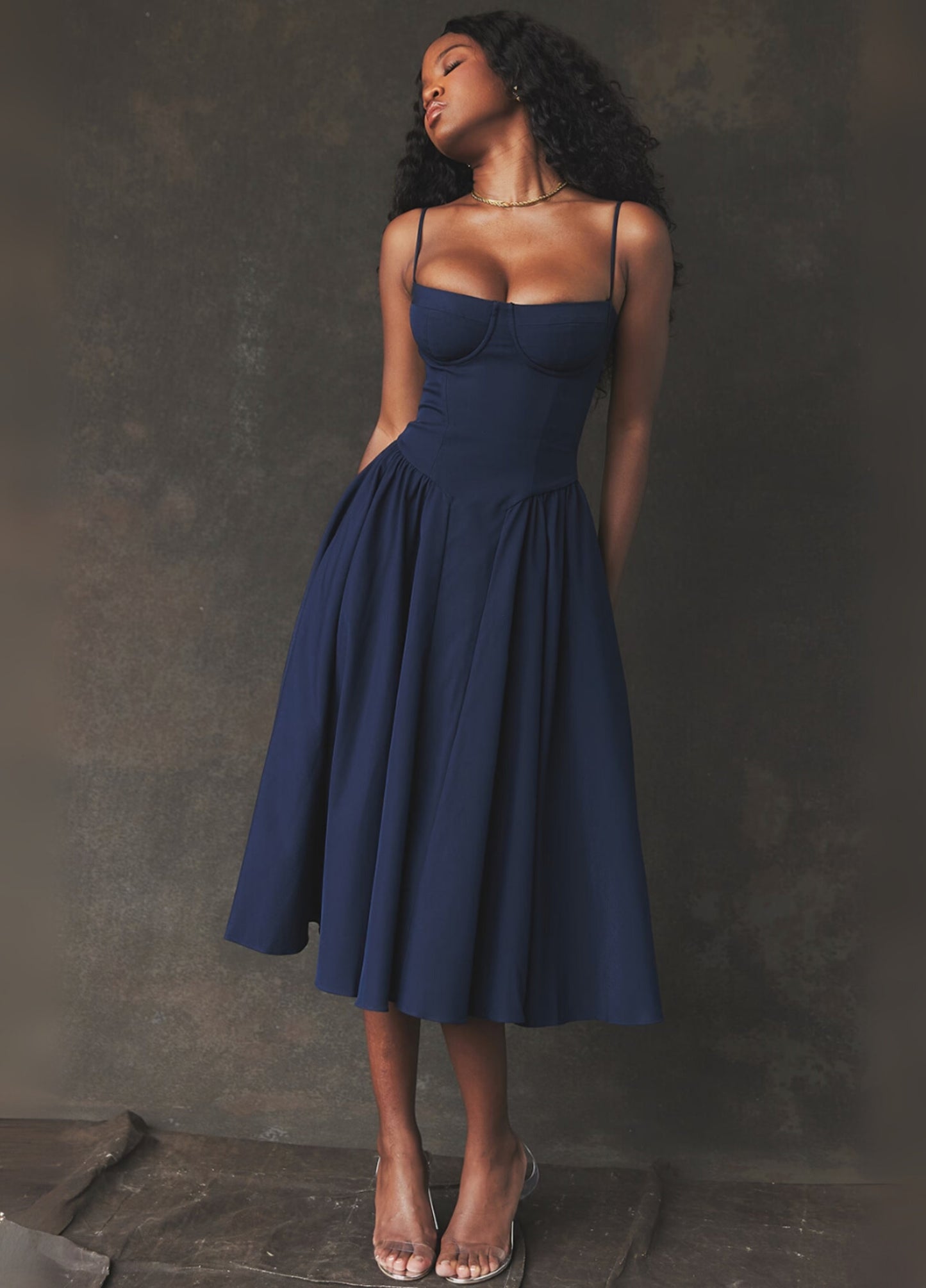 Vivara Corset Midi Dress - Navy