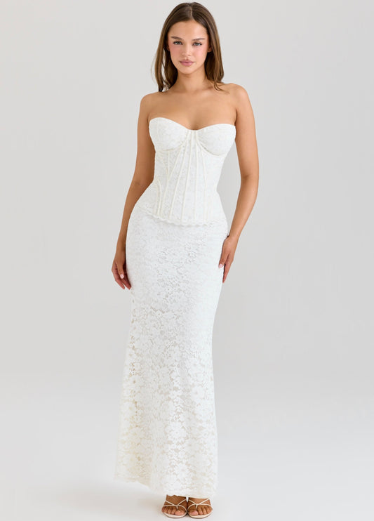 Alessia Lace Corset Maxi Dress - Ivory