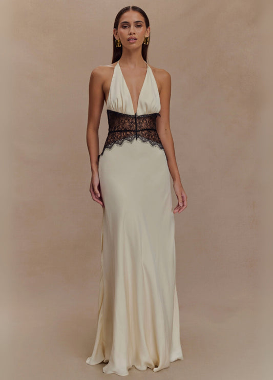 Amara Satin Maxi Dress - White/Black