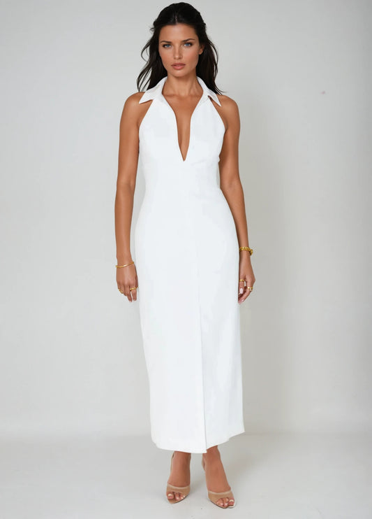 Capri Collar Maxi Dress - White