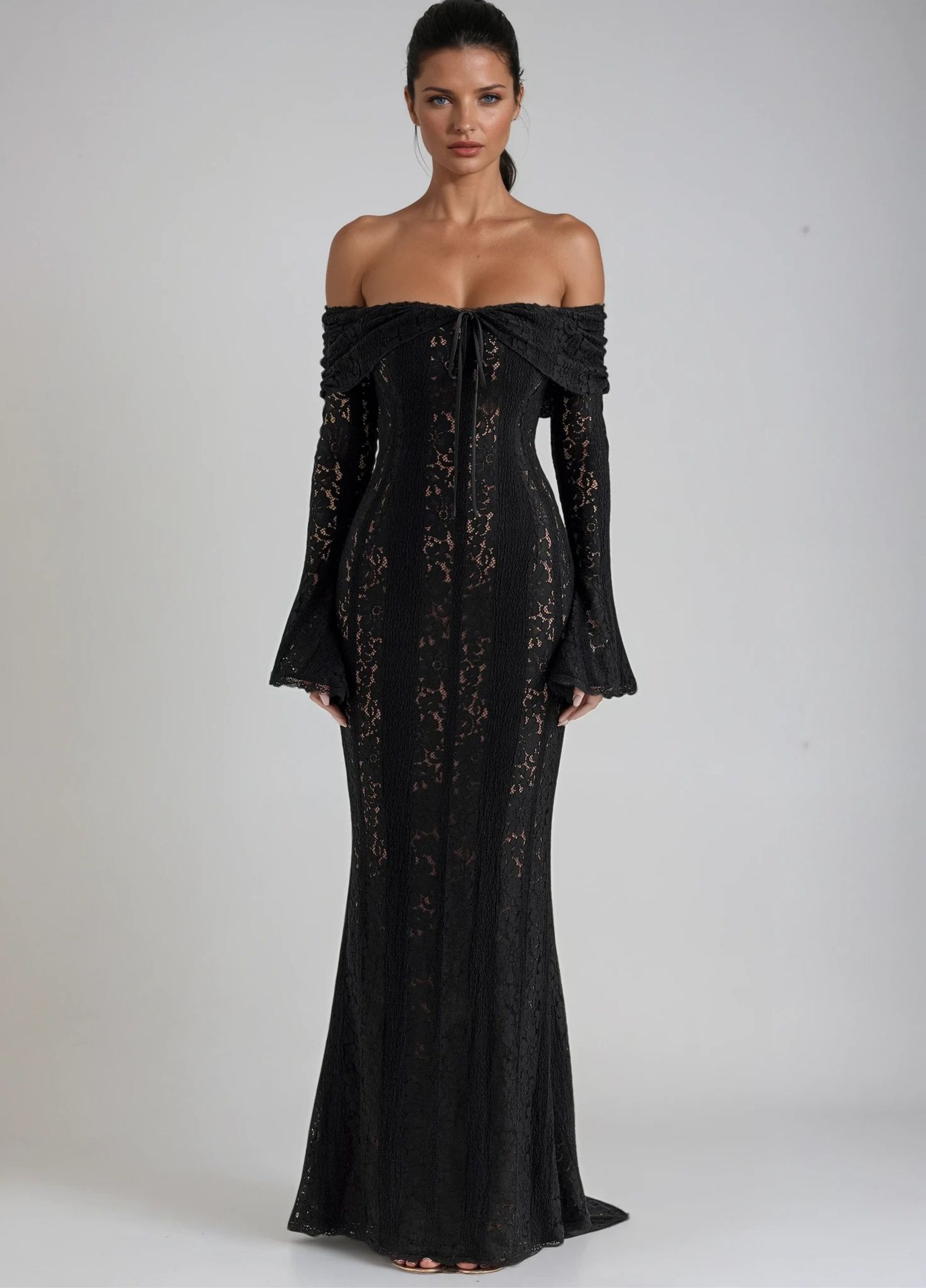 ◆as if calie◆ LACE TRIM MAXI DRESS BLACK CA24BDR004BK coverups_2024_february_1_c0224