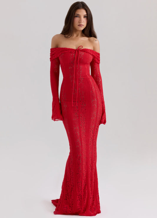 Clarisse Lace Maxi Dress - Red