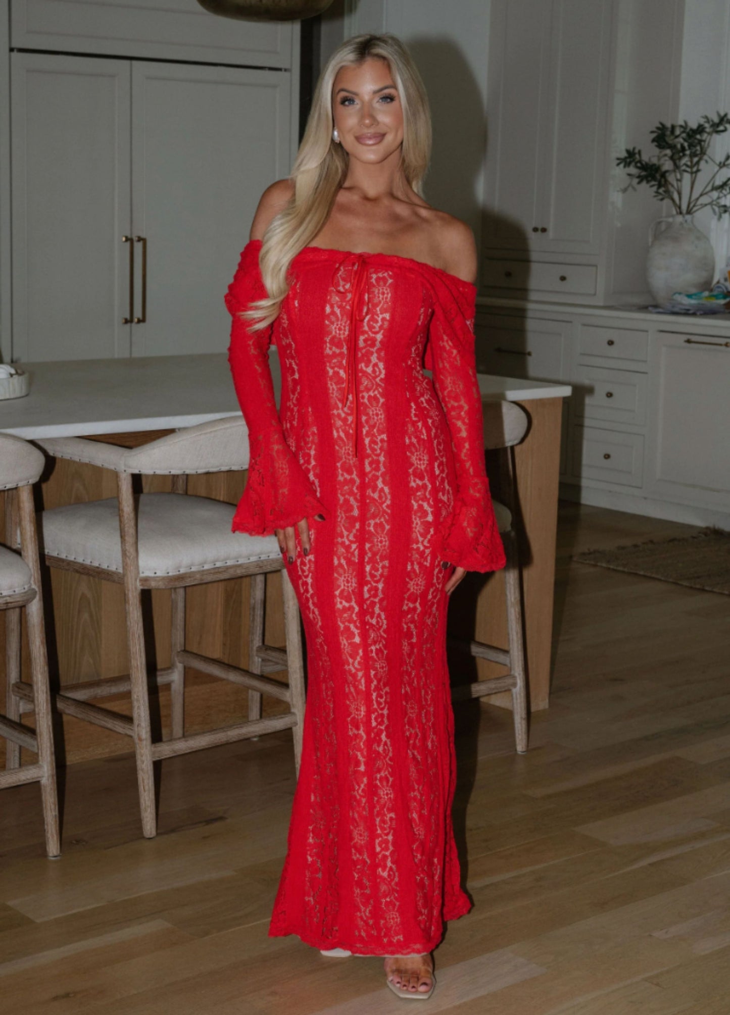 Clarisse Lace Maxi Dress - Red