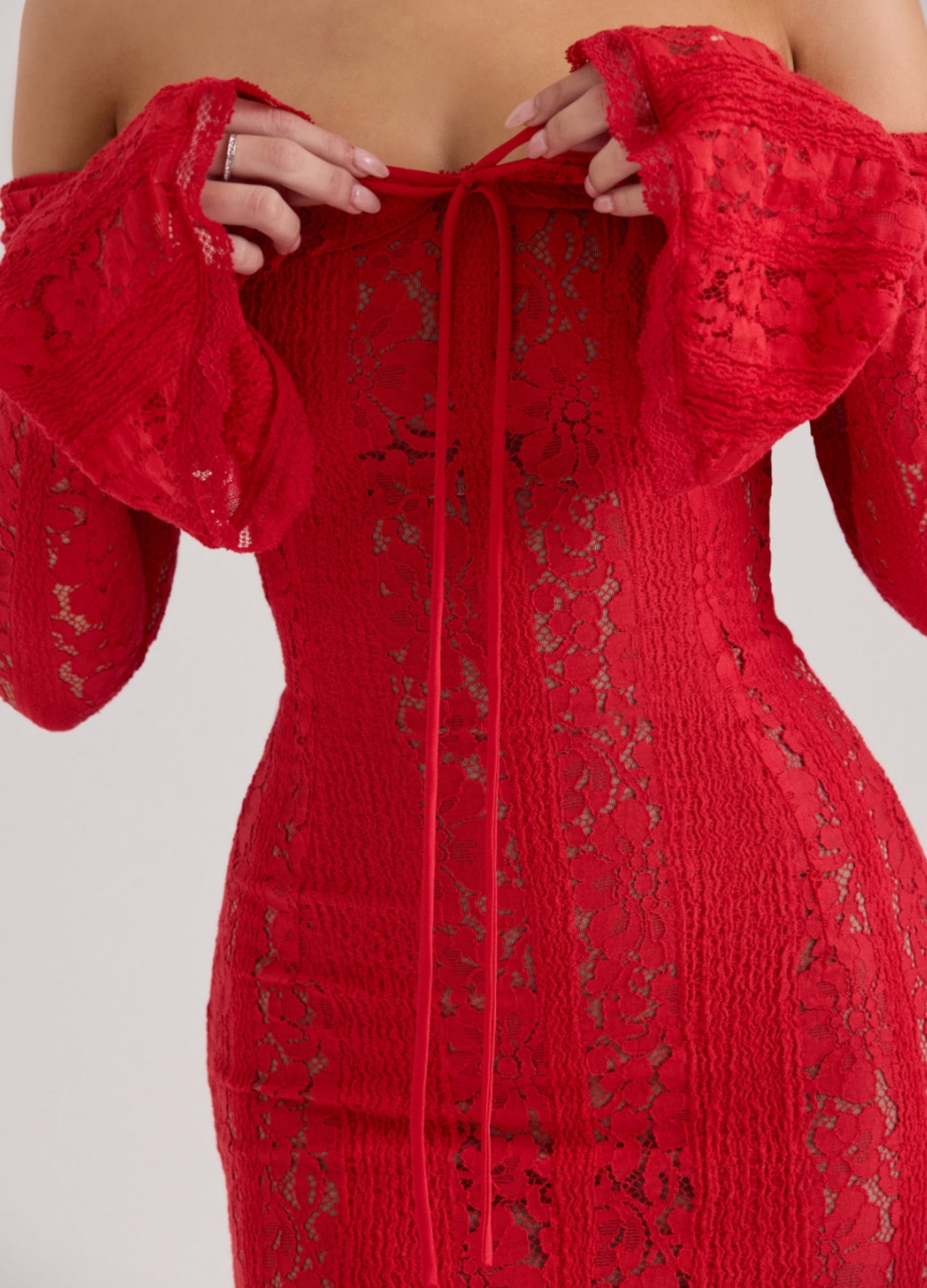 Clarisse Lace Maxi Dress - Red