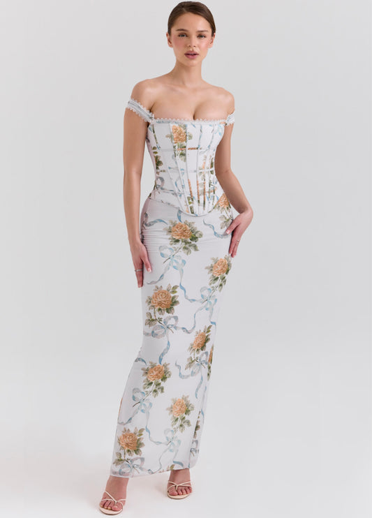 Isadora Corset Maxi Dress - Off-White Floral