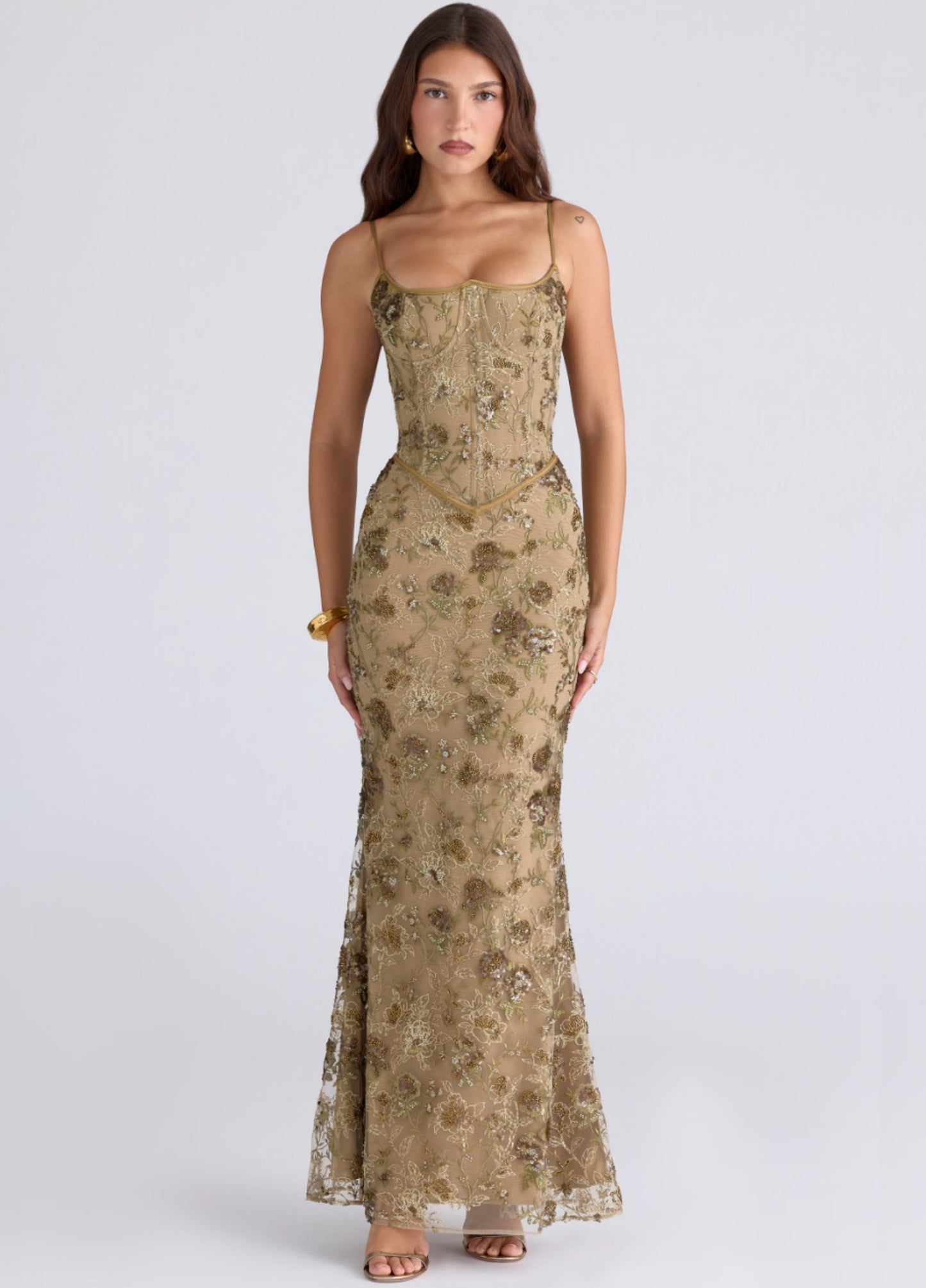 Ophelia Corset Maxi Dress - Golden Olive