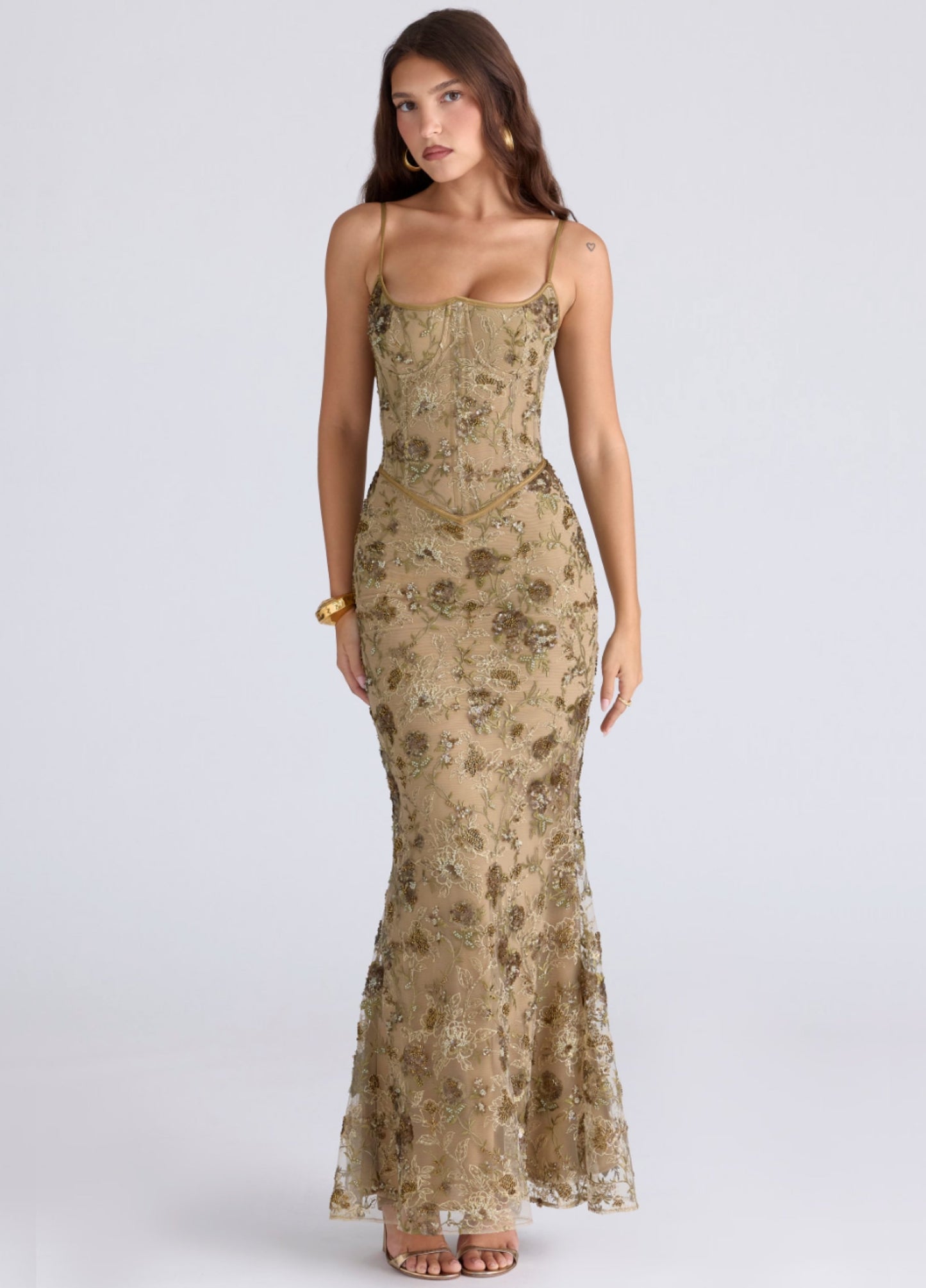 Ophelia Corset Maxi Dress - Golden Olive