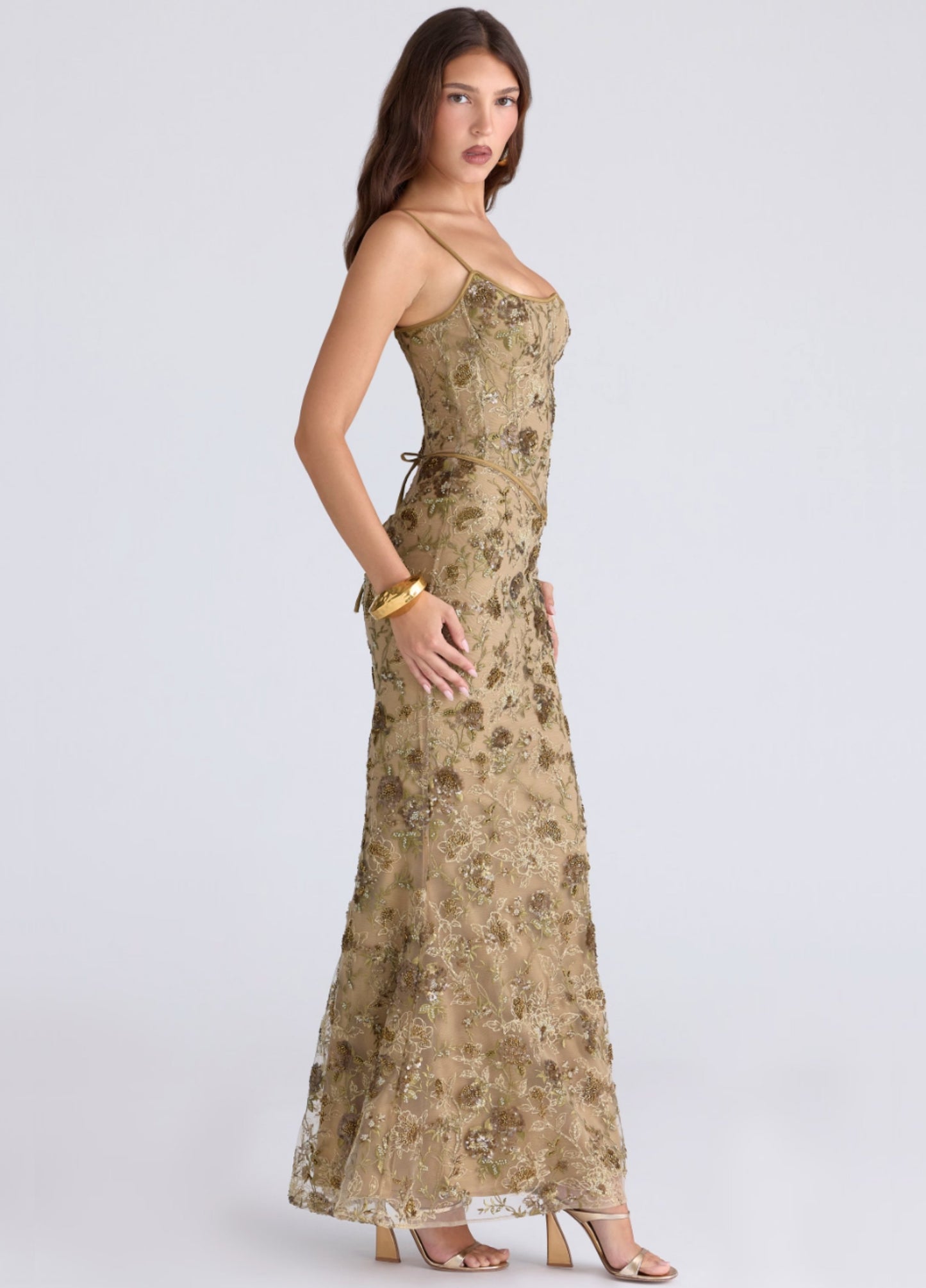 Ophelia Corset Maxi Dress - Golden Olive