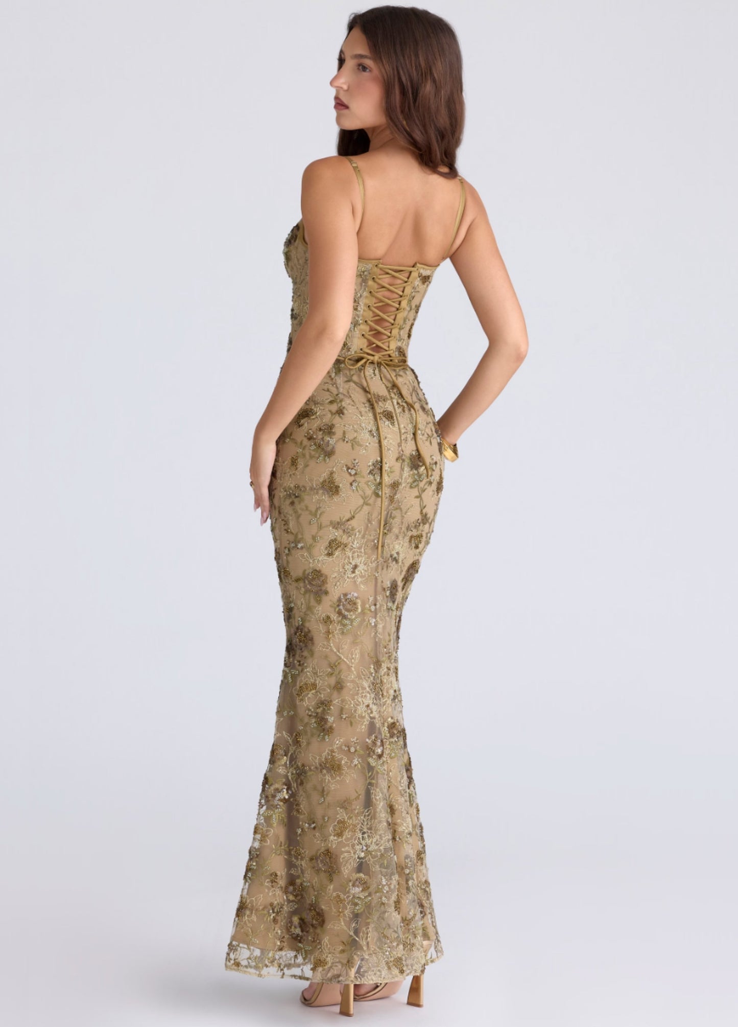 Ophelia Corset Maxi Dress - Golden Olive