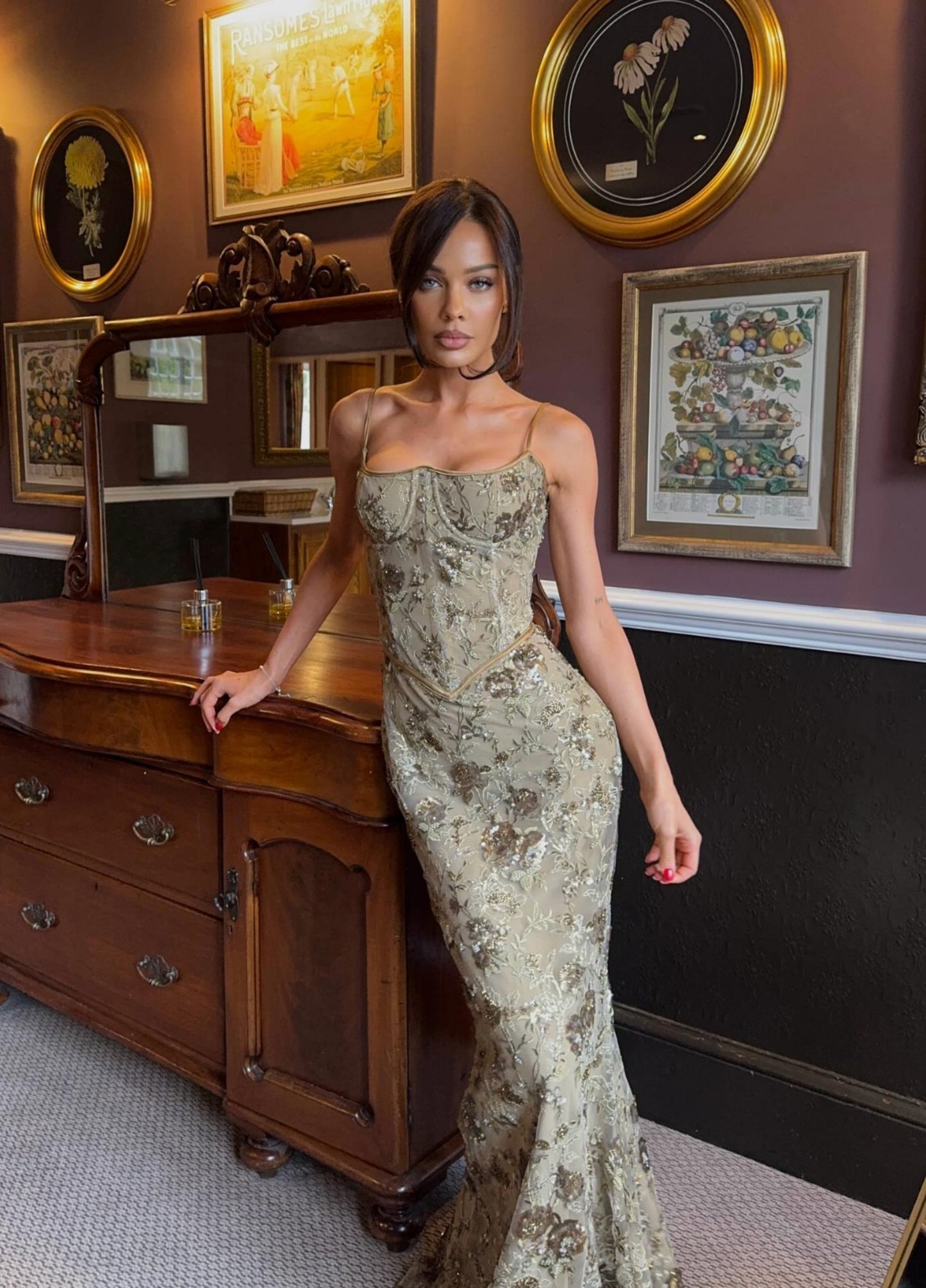 Ophelia Corset Maxi Dress - Golden Olive