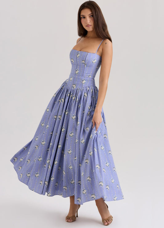 Seraphina Midi Dress - Classic Blue Floral