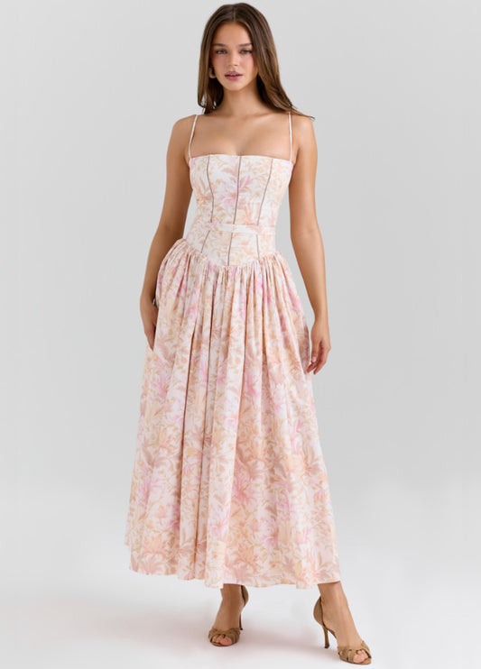 Seraphina Midi Dress - Peach Floral