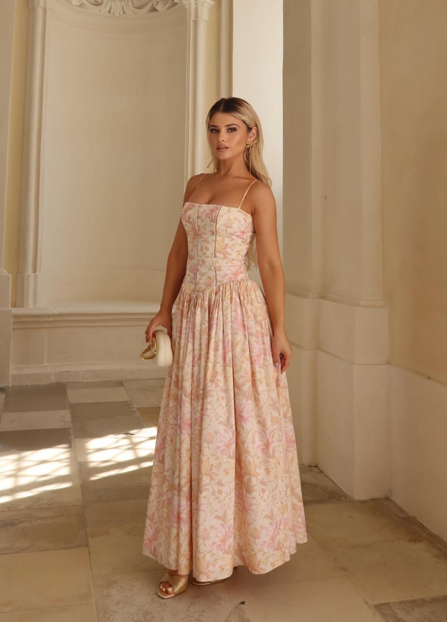 Seraphina Midi Dress - Peach Floral