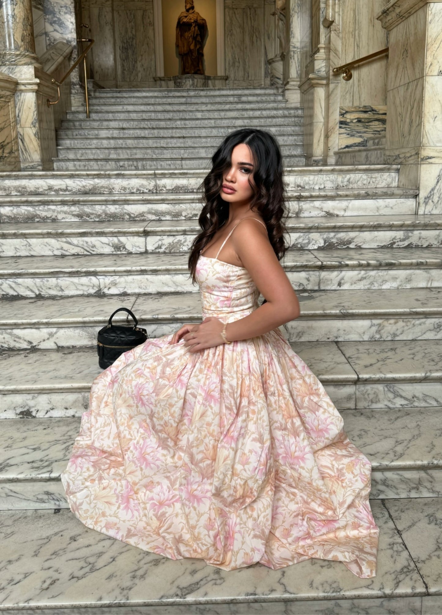 Seraphina Midi Dress - Peach Floral