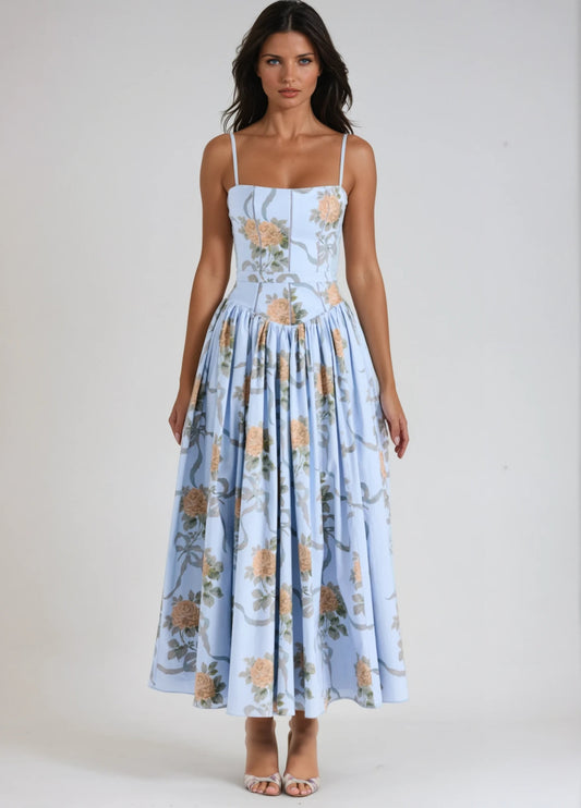 Seraphina Midi Dress - Soft Blue Floral