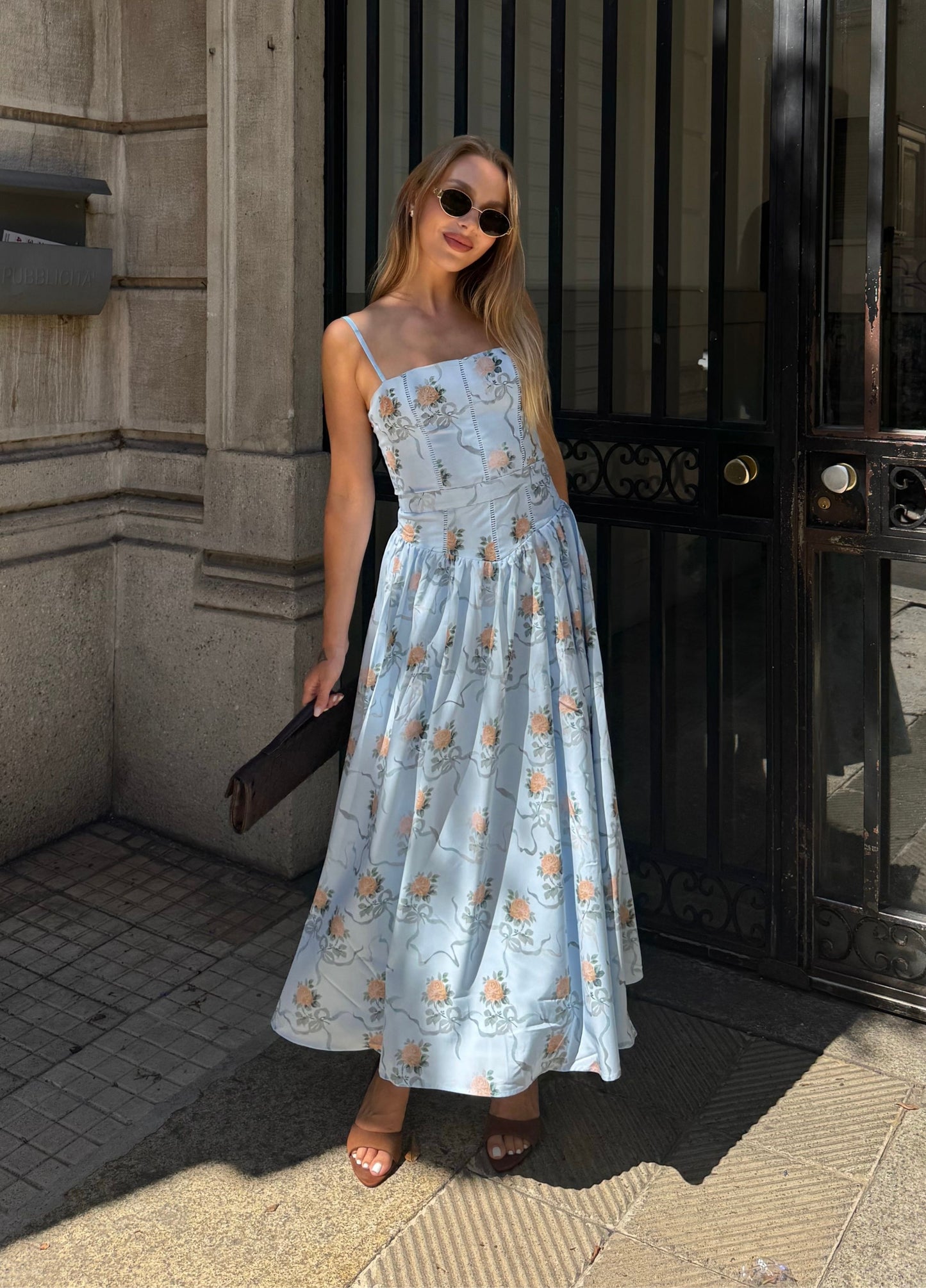 Seraphina Midi Dress - Soft Blue Floral