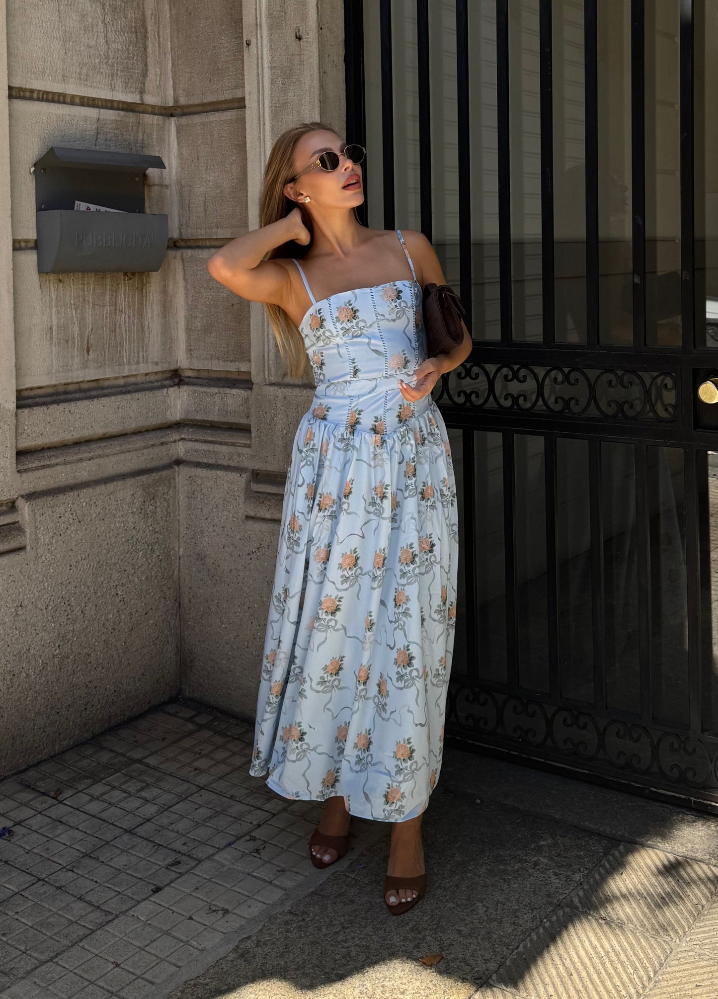 Seraphina Midi Dress - Soft Blue Floral