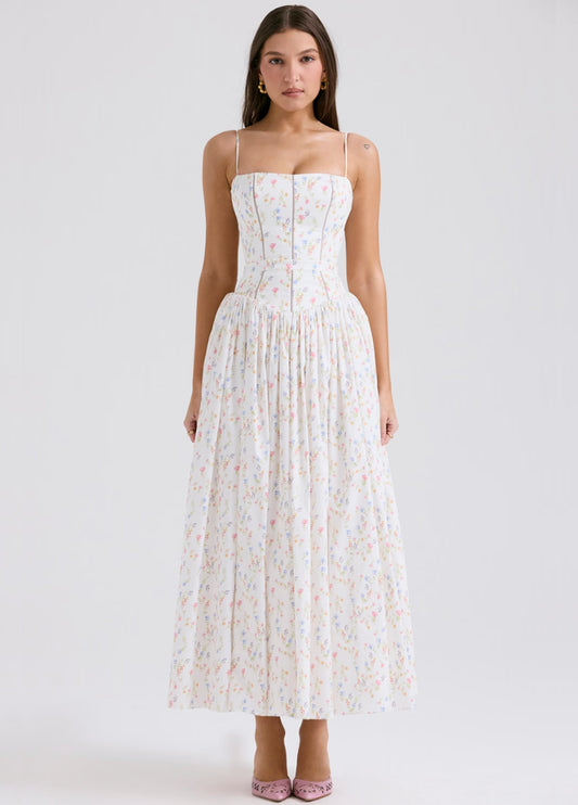 Seraphina Midi Dress - White Floral