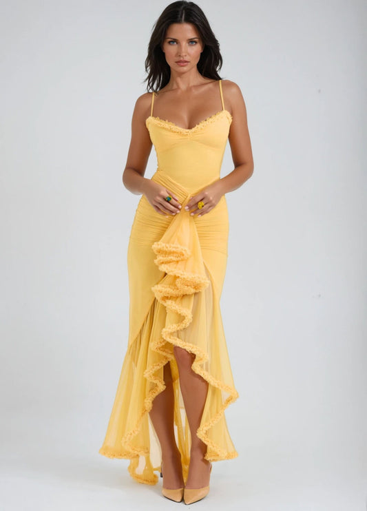 Solene Ruffle Maxi Dress - Yellow