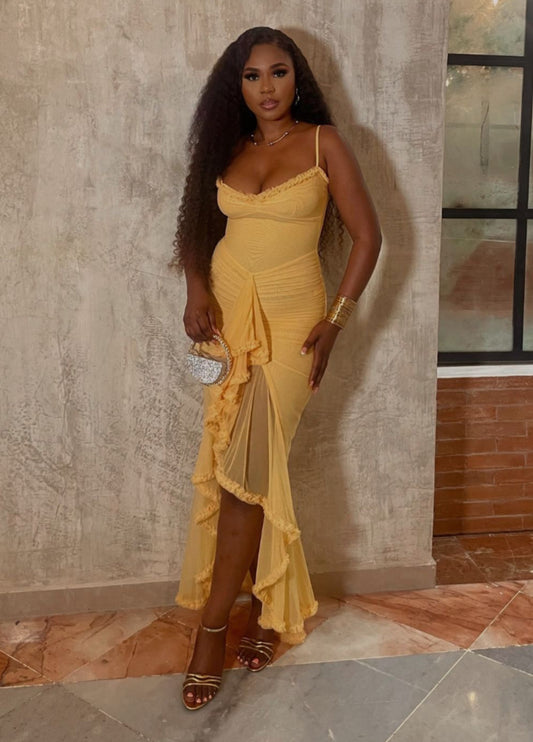 Solene Ruffle Maxi Dress - Yellow