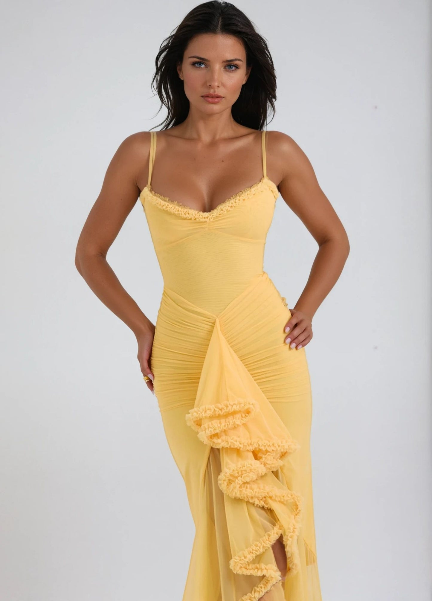 Solene Ruffle Maxi Dress - Yellow
