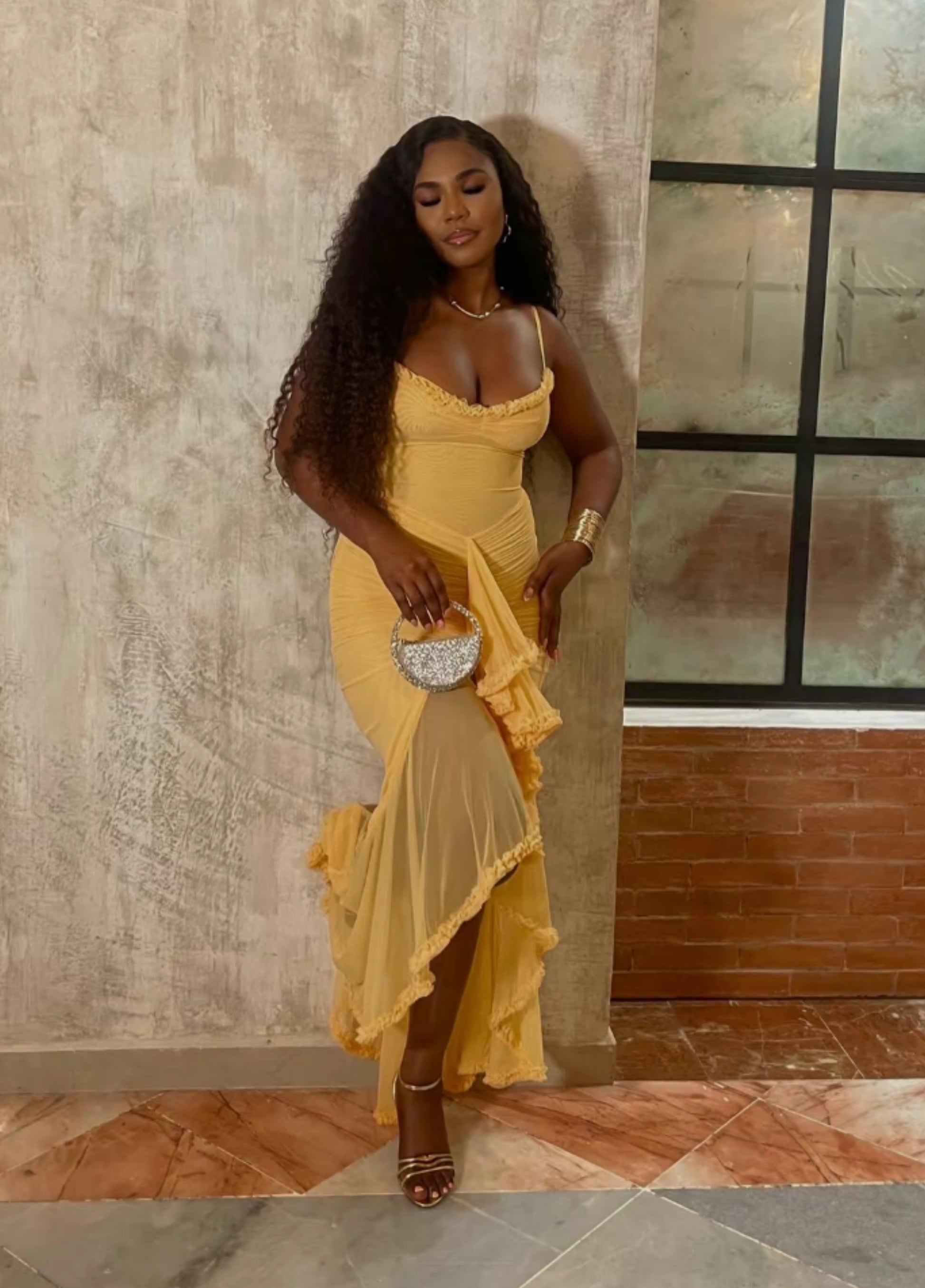 Solene Ruffle Maxi Dress - Yellow - XS Solene Ruffle Maxi Dress - Yellow - XS